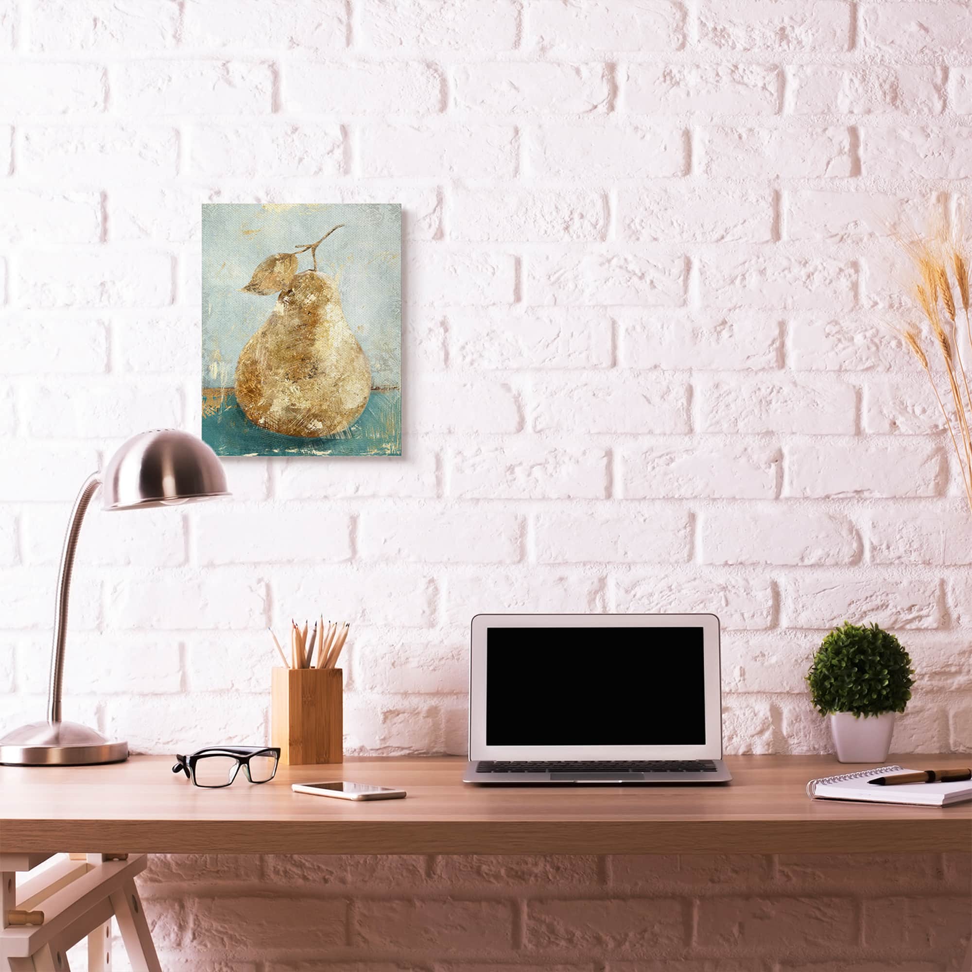Stupell Industries Golden Pear Green Textured Food Painting Canvas Wall Art