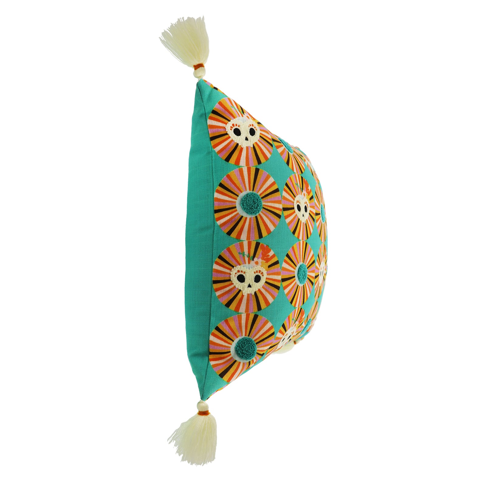 16" Geometric Floral Skull Pillow with Tassels by Ashland®