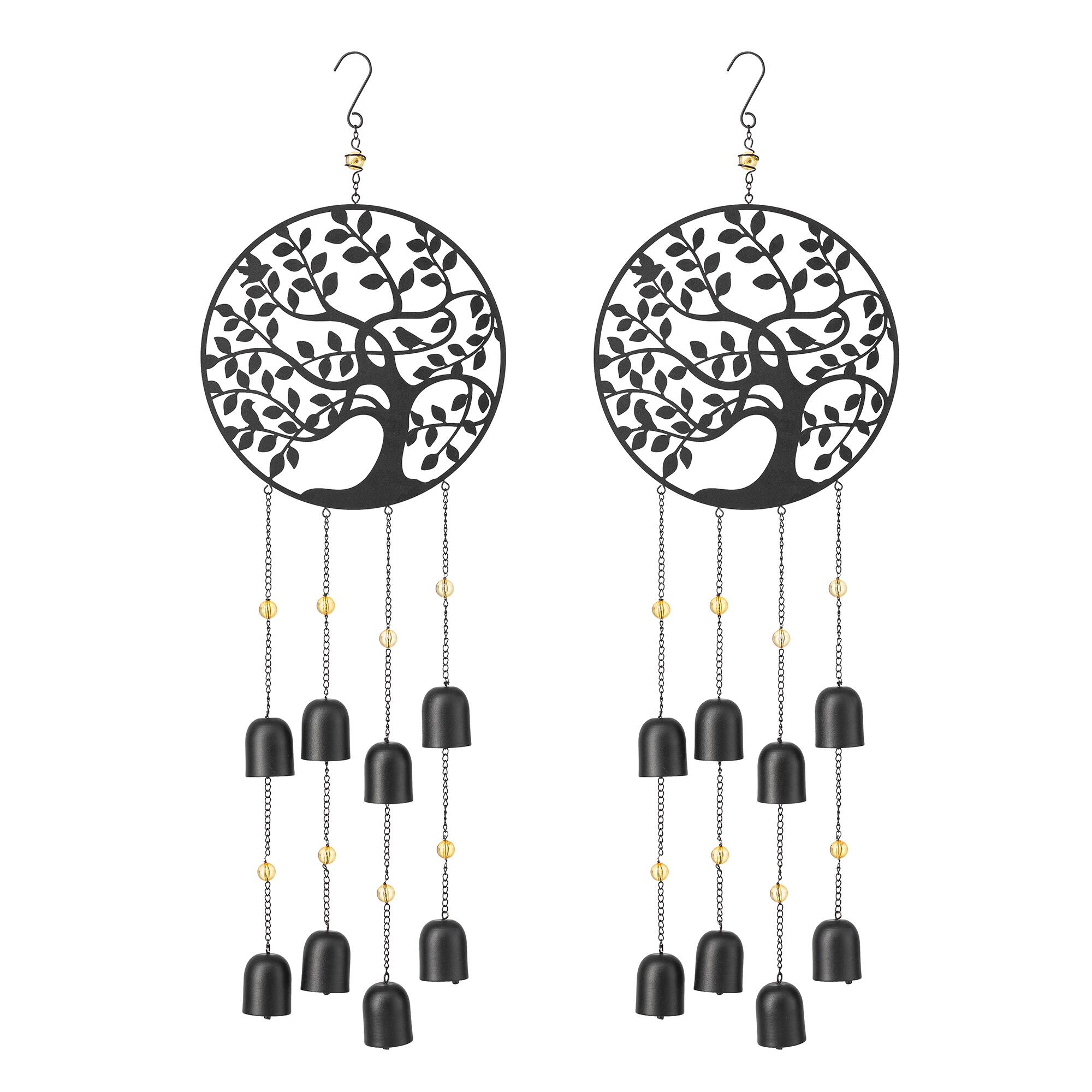 Glitzhome® Matte Black Metal Tree of Life Windchime with Bells