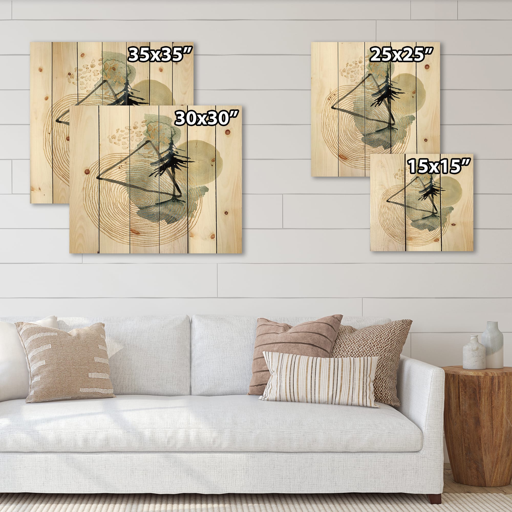 Designart - Abstract Landscape Of Mountains Moon and Tree - Mid-Century Modern Print on Natural Pine Wood