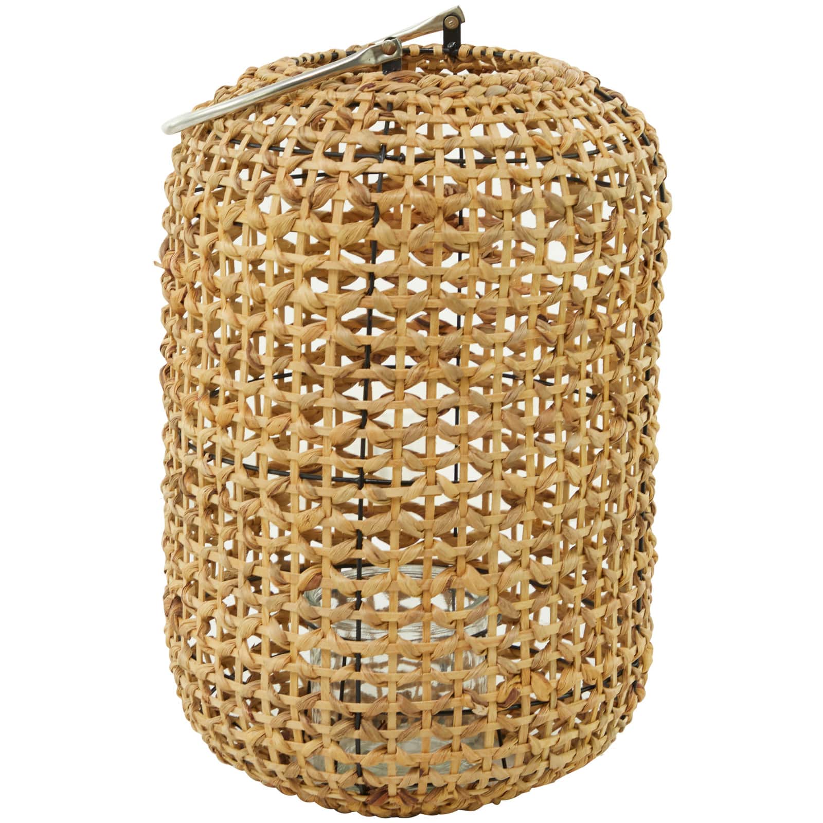 19" Brown Metal Handmade Candle Lantern with Glass Holder and Handle