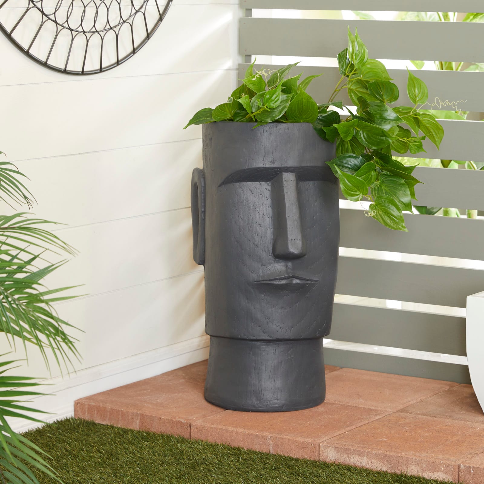 Grey Contemporary Abstract Planter, 12" x 13" x 23"
