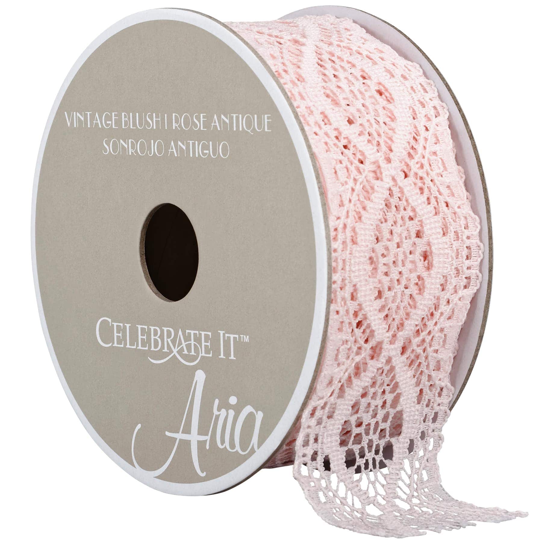 12 Pack: 1.5" x 3yd. Lace Vintage Blush Ribbon by Celebrate It™ Aria