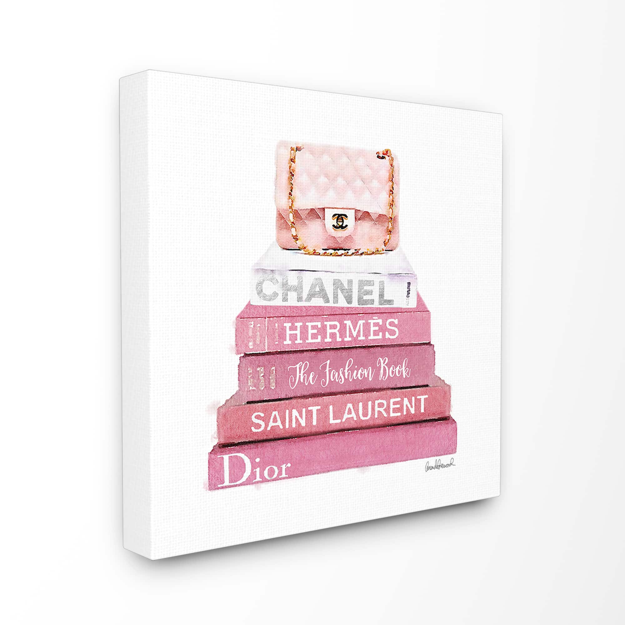 Stupell Industries Pink Book Stack Fashion Handbag Canvas Wall Art