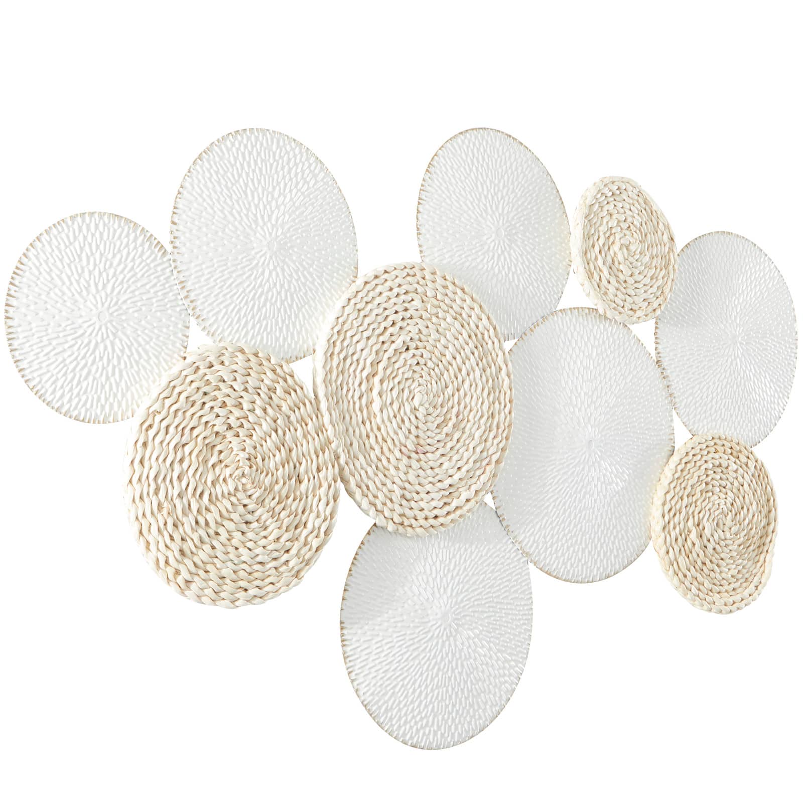 White Metal Rope Design Plate Wall Decor with Textured Pattern 44" x 1" x 26"