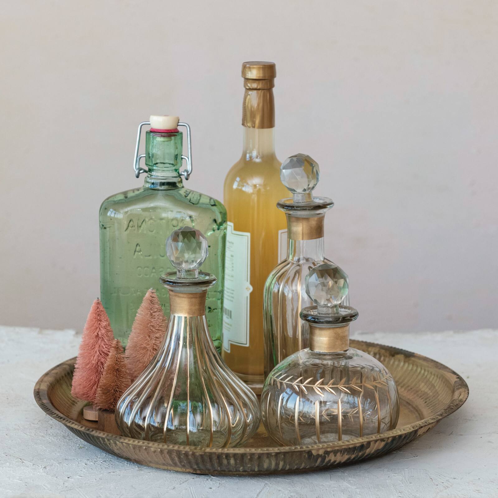 Hello Honey® 14oz. Clear & Gold Stripes Hand Painted Blown Glass Fluted Decanter