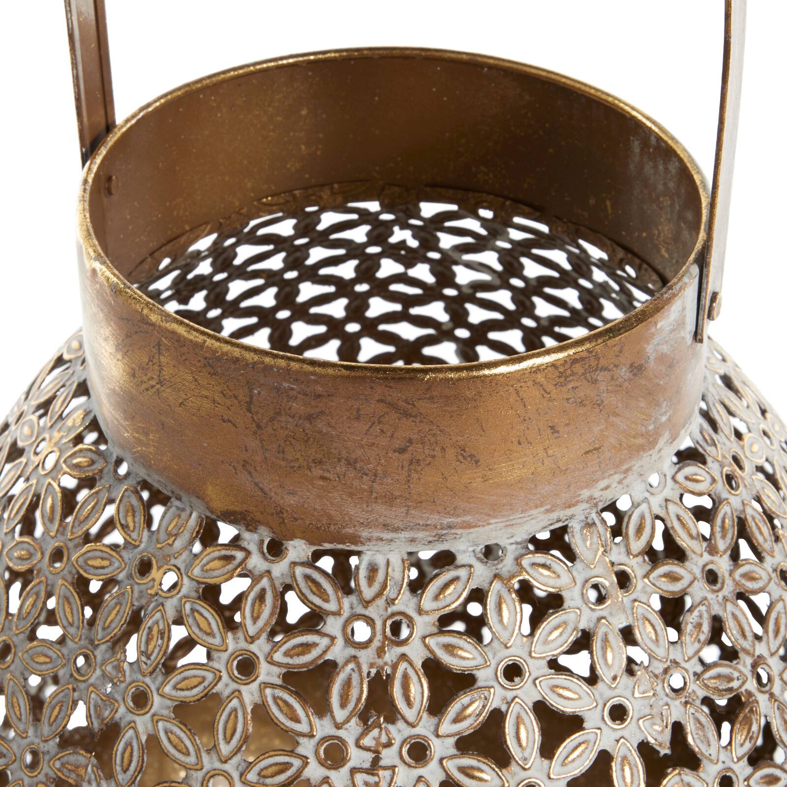 Gold Iron Eclectic Candle Holder Lantern, 16" x 13" x 14"