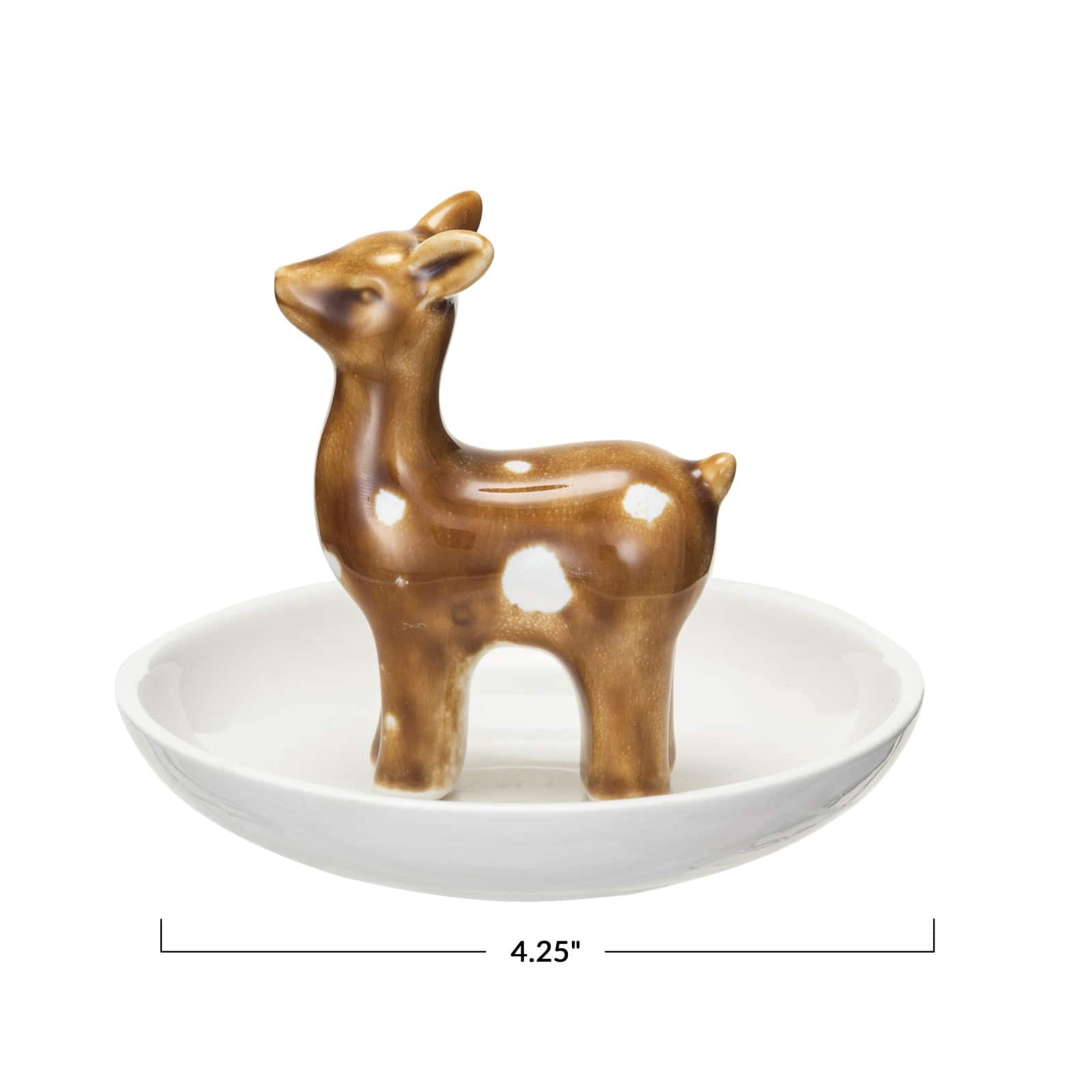 Hello Honey® 4.25" White & Brown Decorative Stoneware Dish with Deer & Reactive Glaze