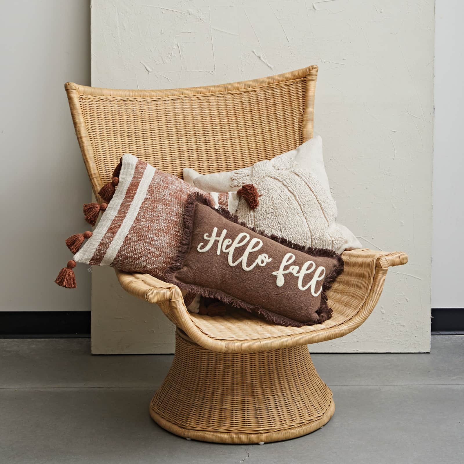 Hello Honey® 18" Cream Pumpkin & Chambray Square Cotton Slub Tufted Pillow