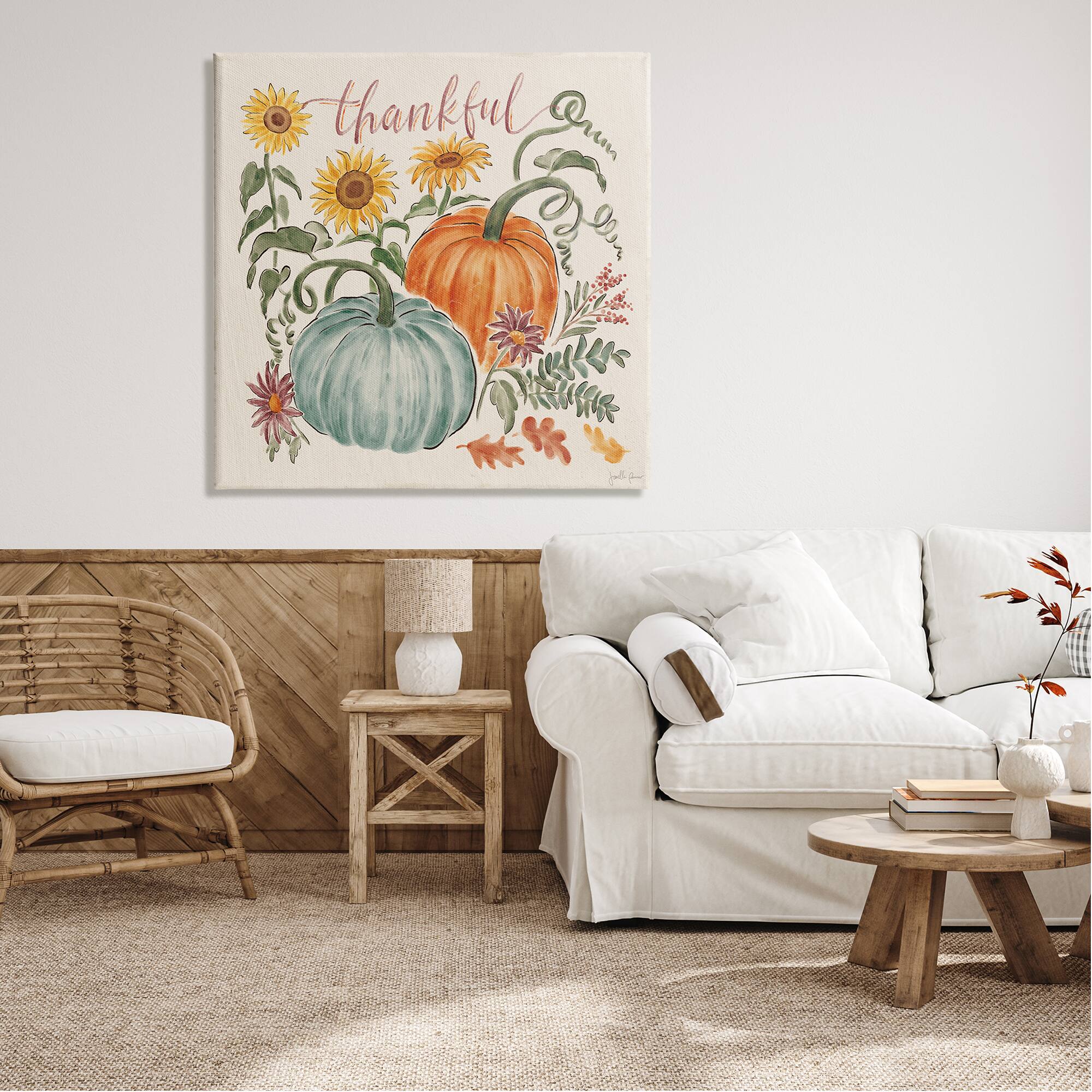 Stupell Industries Autumn Botanical Thankful Nature Canvas Wall Art