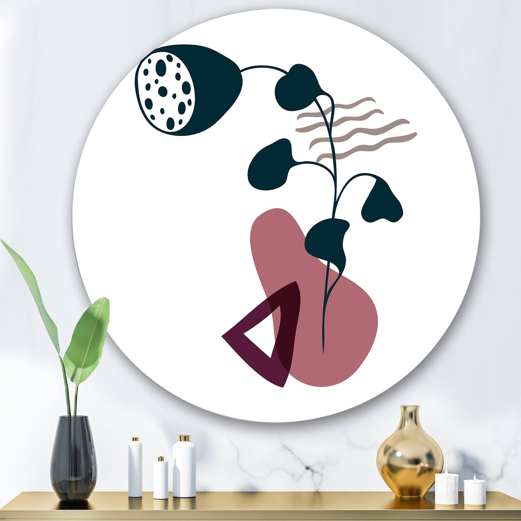 Designart - Elementary Shapes With Abstract Flowers Plants V