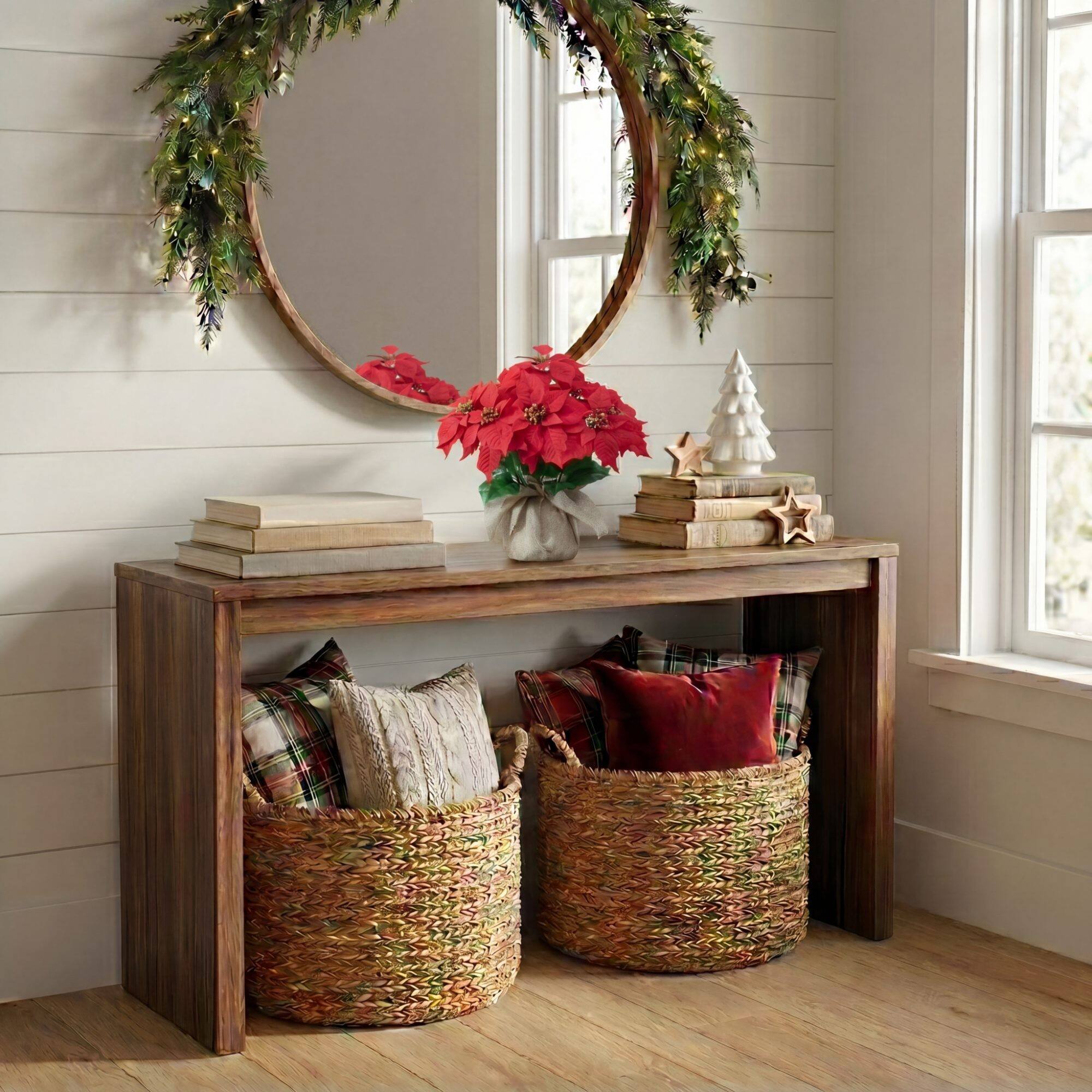 Nearly Natural 16.5" Artificial Poinsettia Arrangement in Burlap Planter