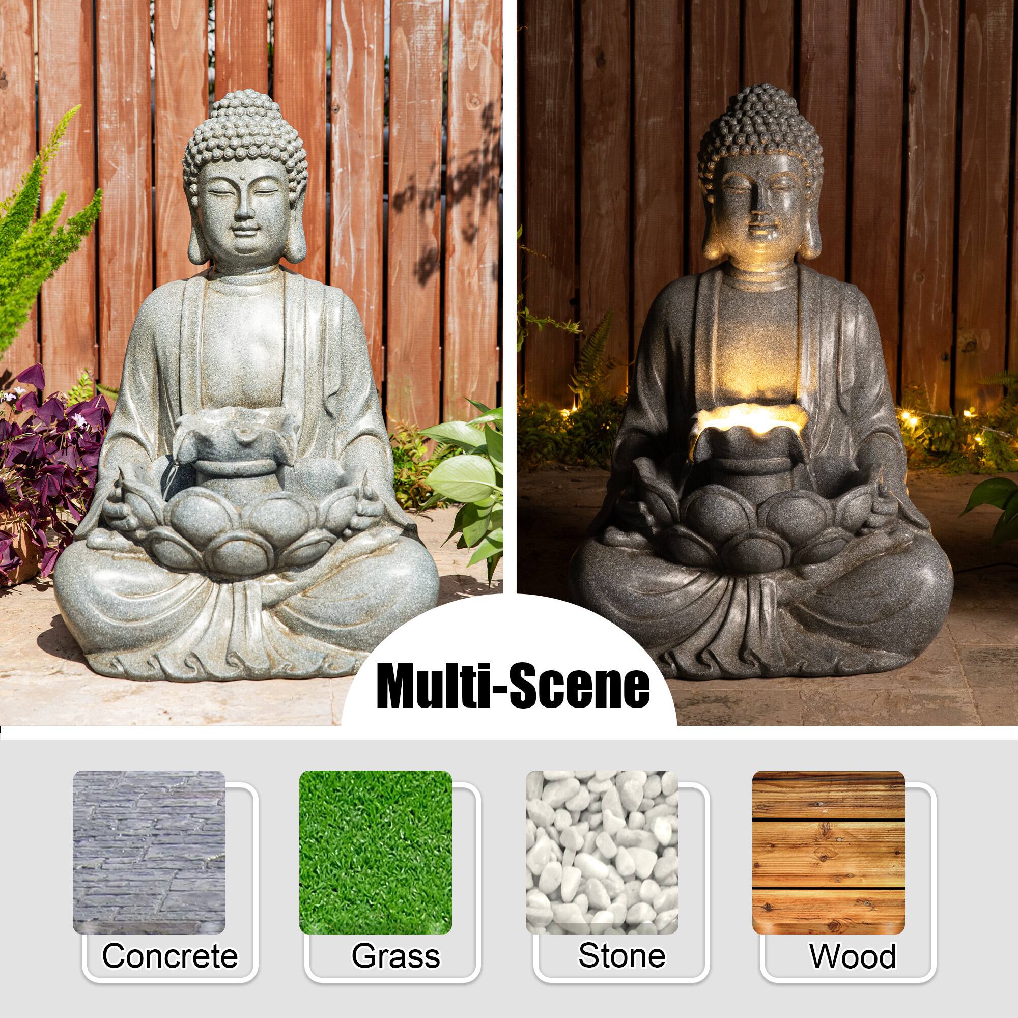Glitzhome® Zen-Style LED Meditating Buddha Outdoor Fountain