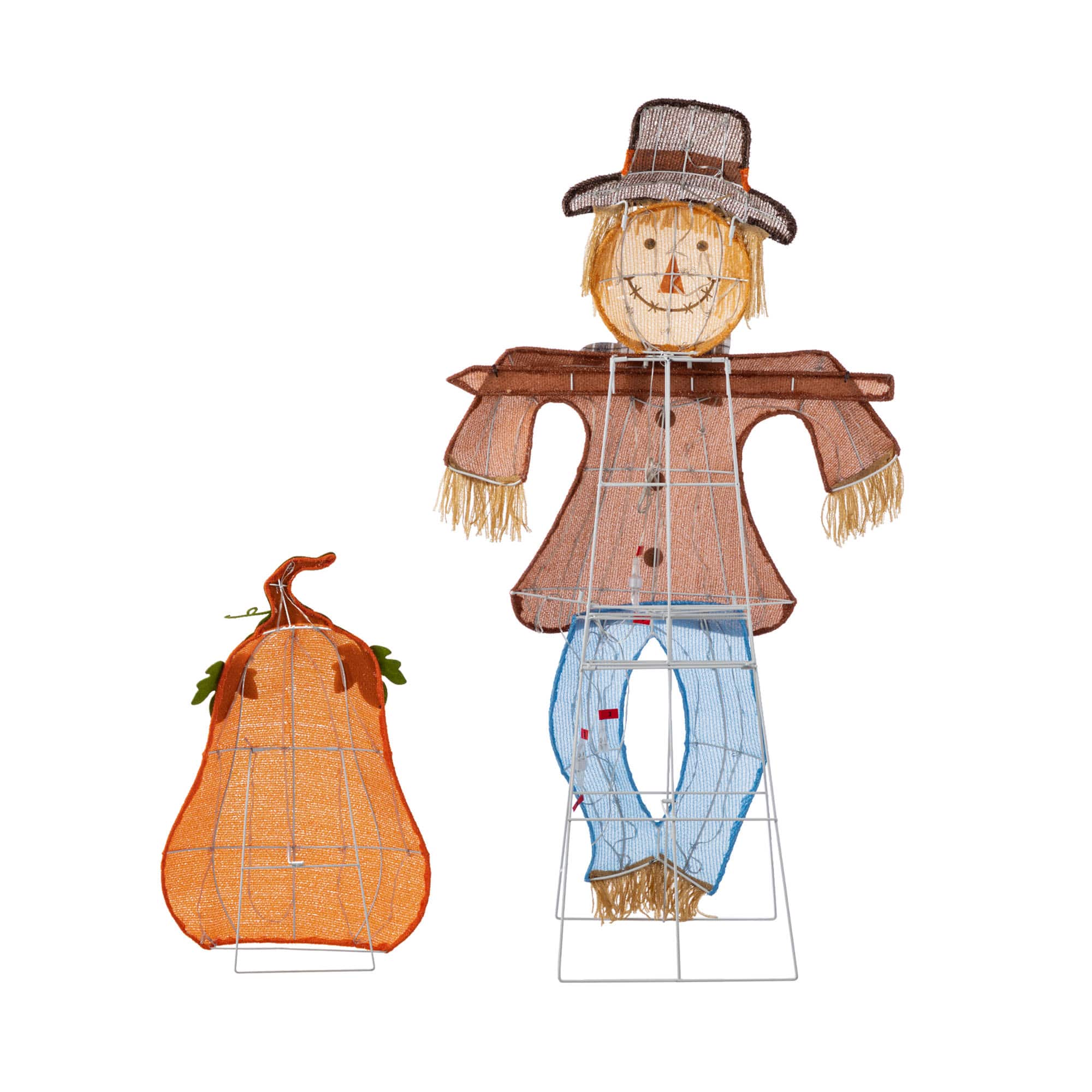 Glitzhome® Lighted Fall Scarecrow & Pumpkin Outdoor Decor with Warm White LED Lights Set