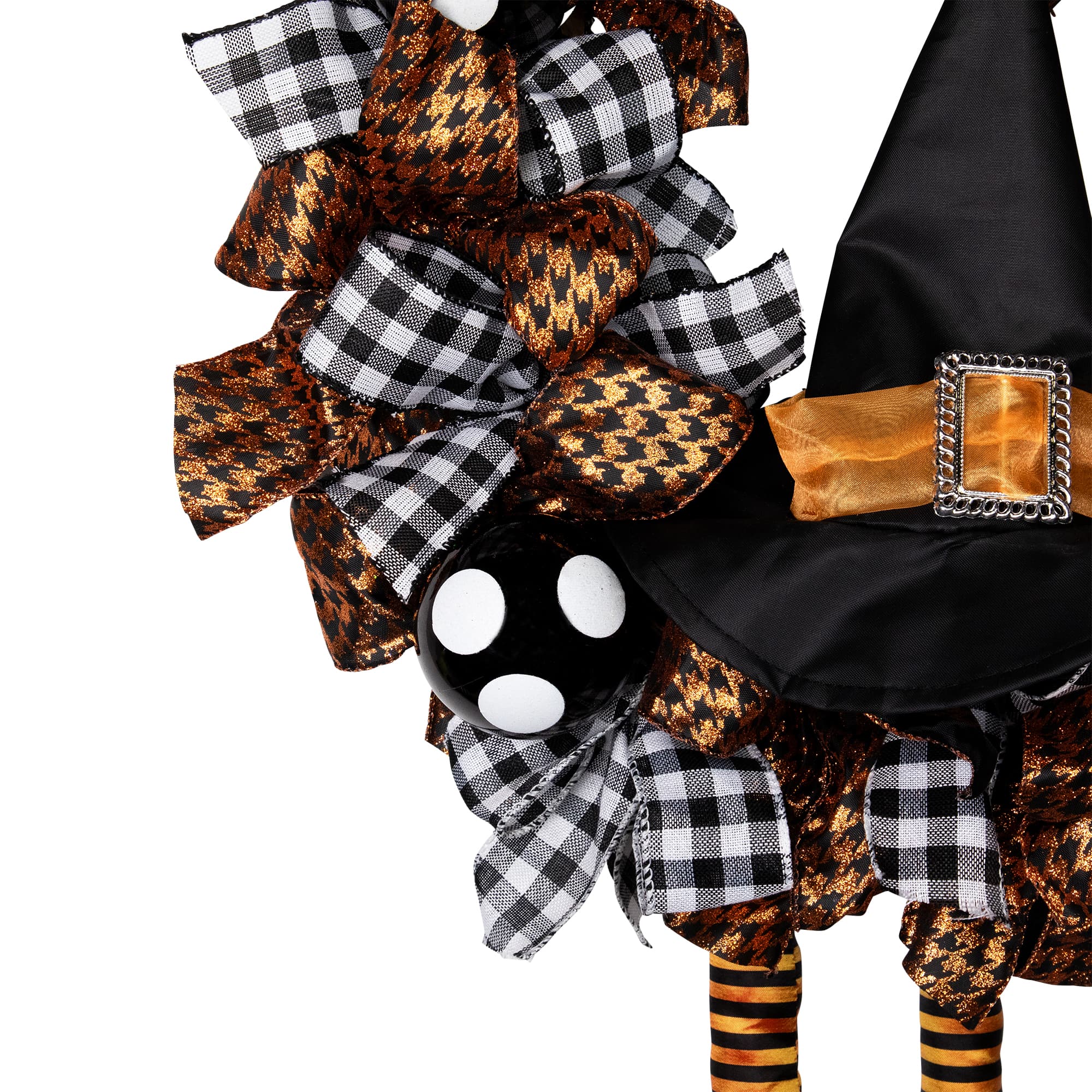 24'' Unlit Orange and Black Witch with Bows Halloween Wreath