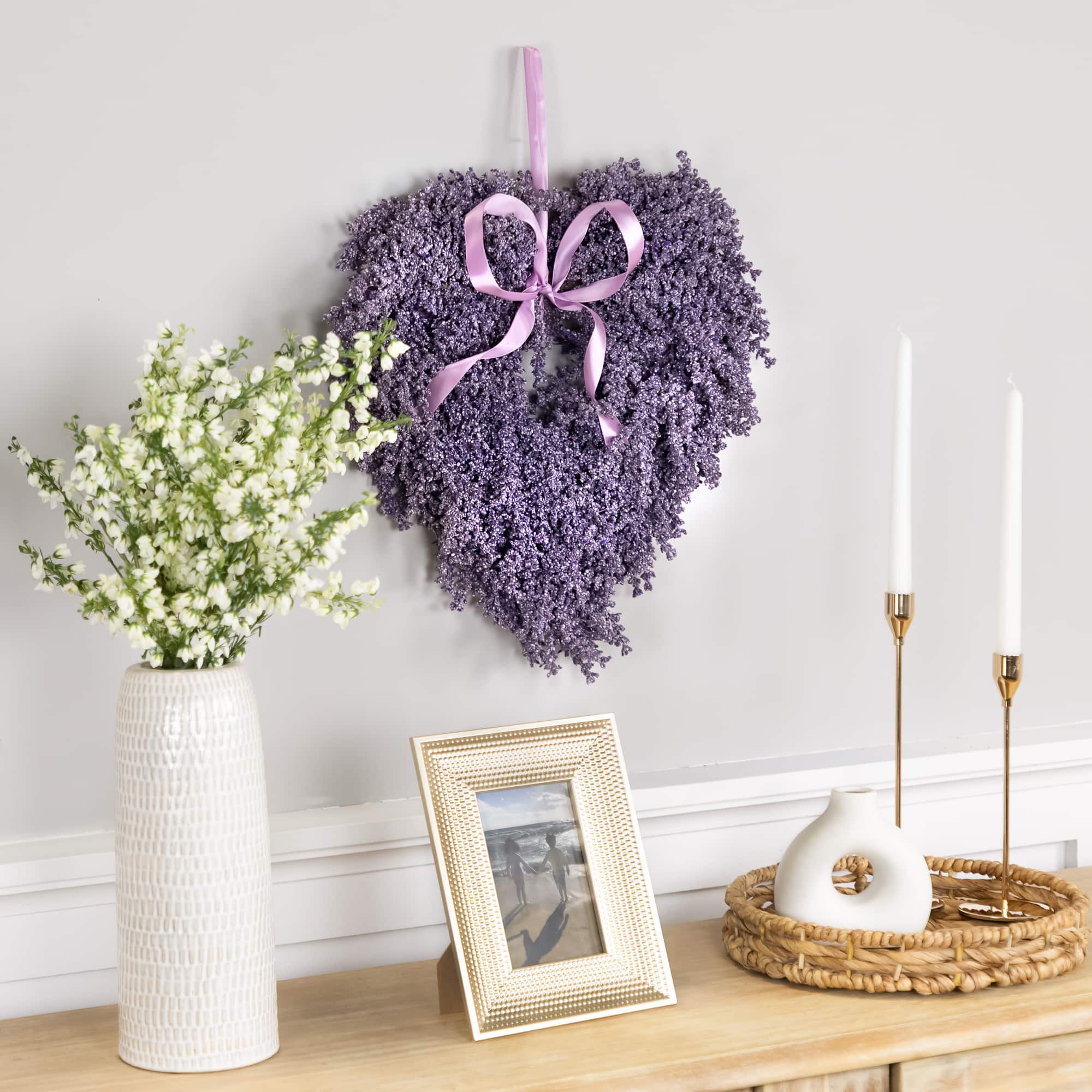 17.5" Artificial Lavender Heart Spring Wreath