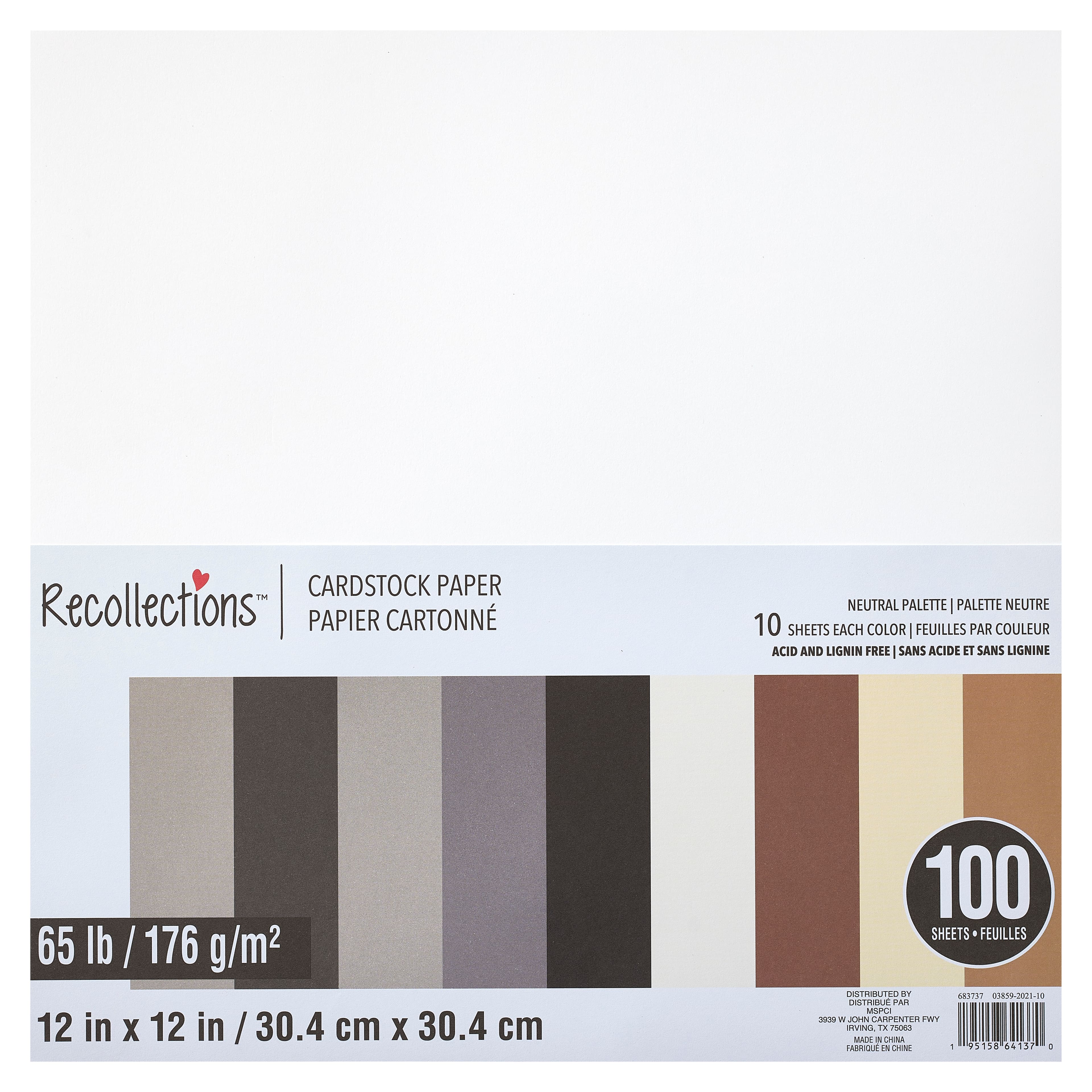 9 Packs: 100 ct. (900 total) Neutral Palette 12" x 12" Cardstock Paper by Recollections™