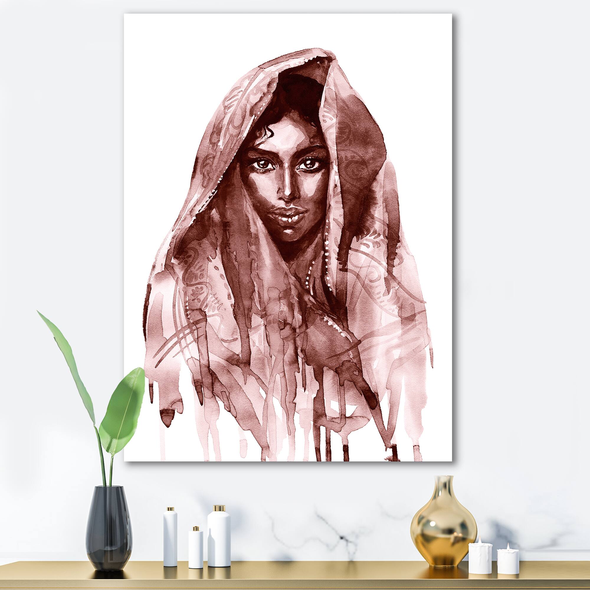 Designart - Monochrome Portrait of Young Indian Woman II - Modern Canvas Wall Art Print