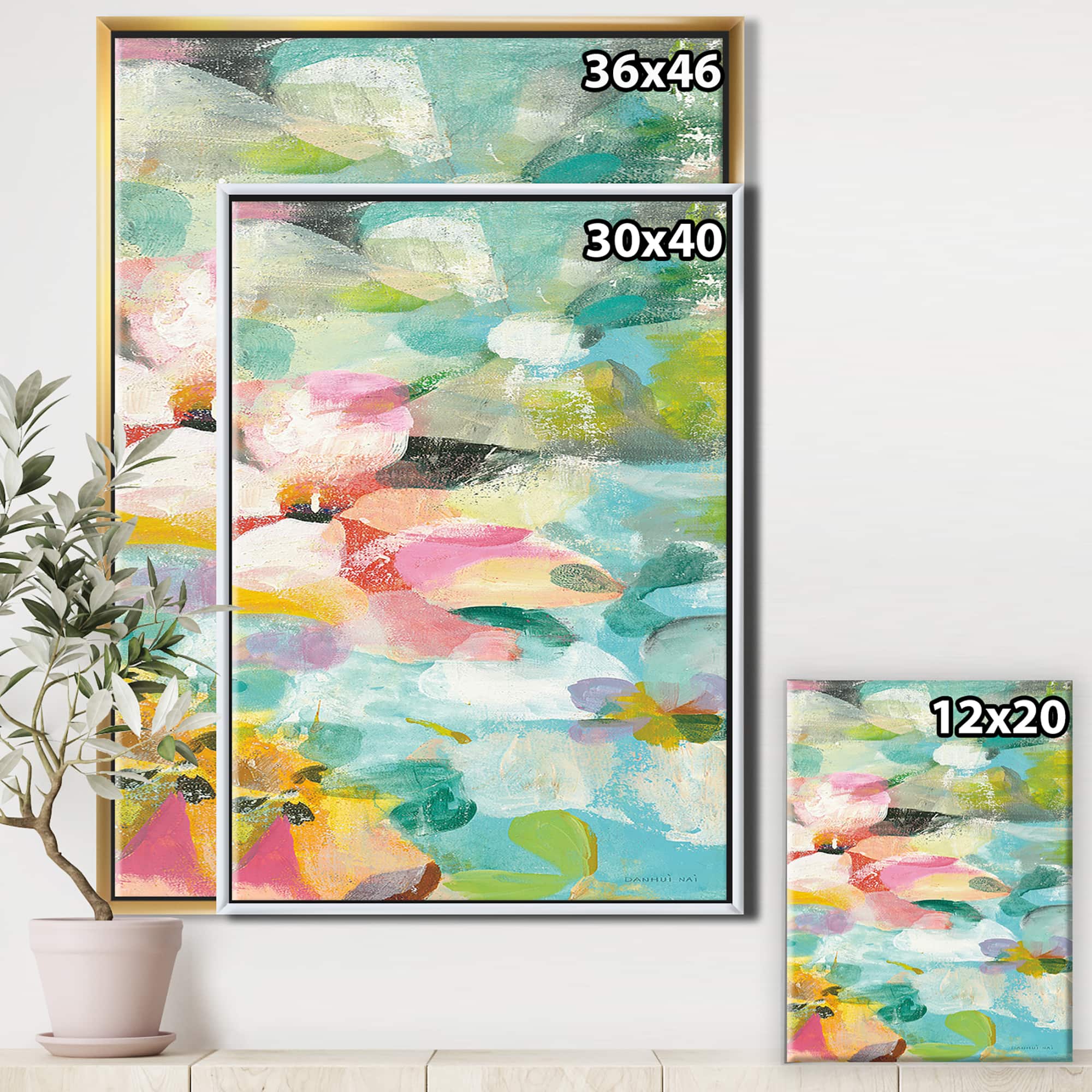 Designart - Handpainted Abstract Flowers in Blue and Pink