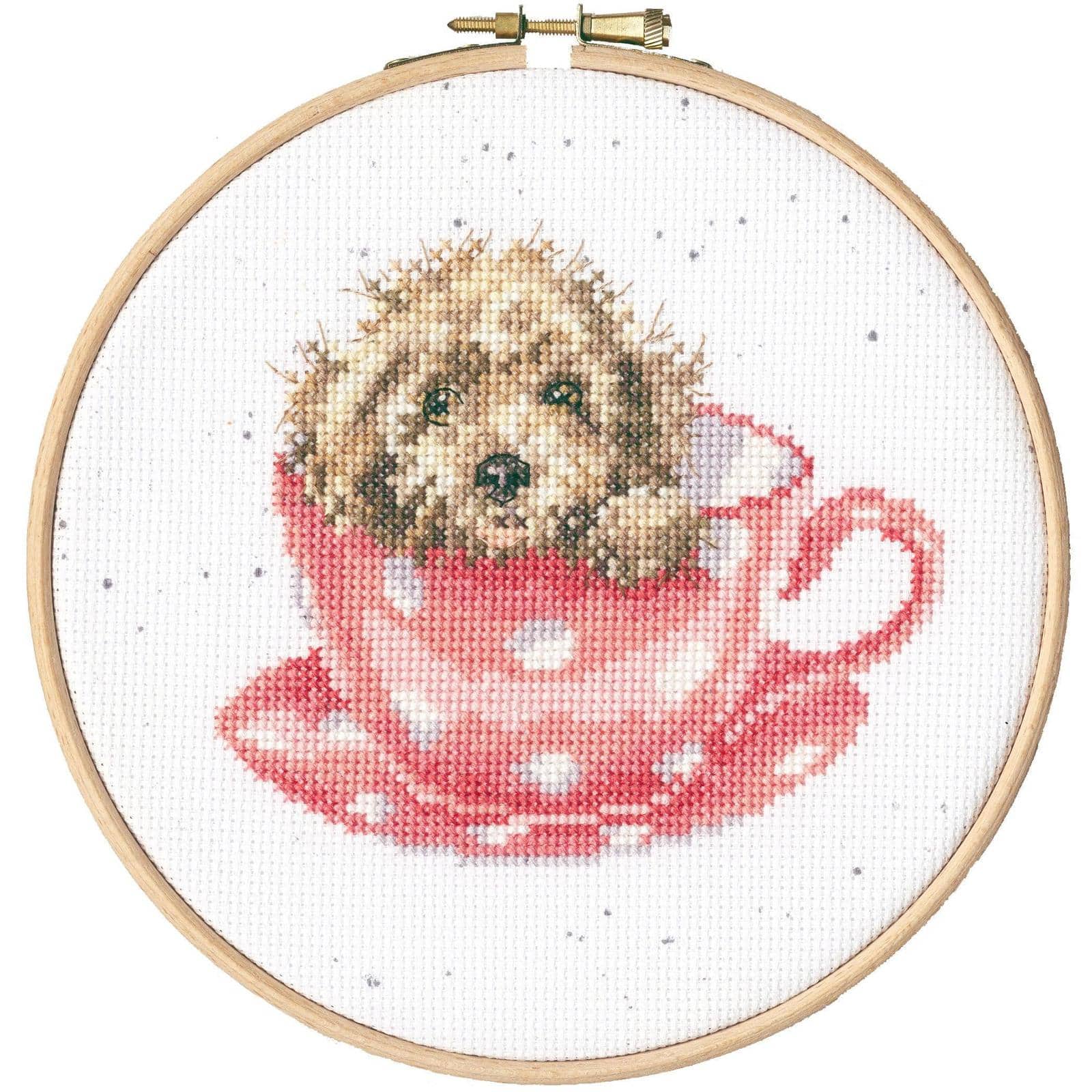 Bothy Threads Teacup Pup Counted Cross Stitch Kit with Hoop