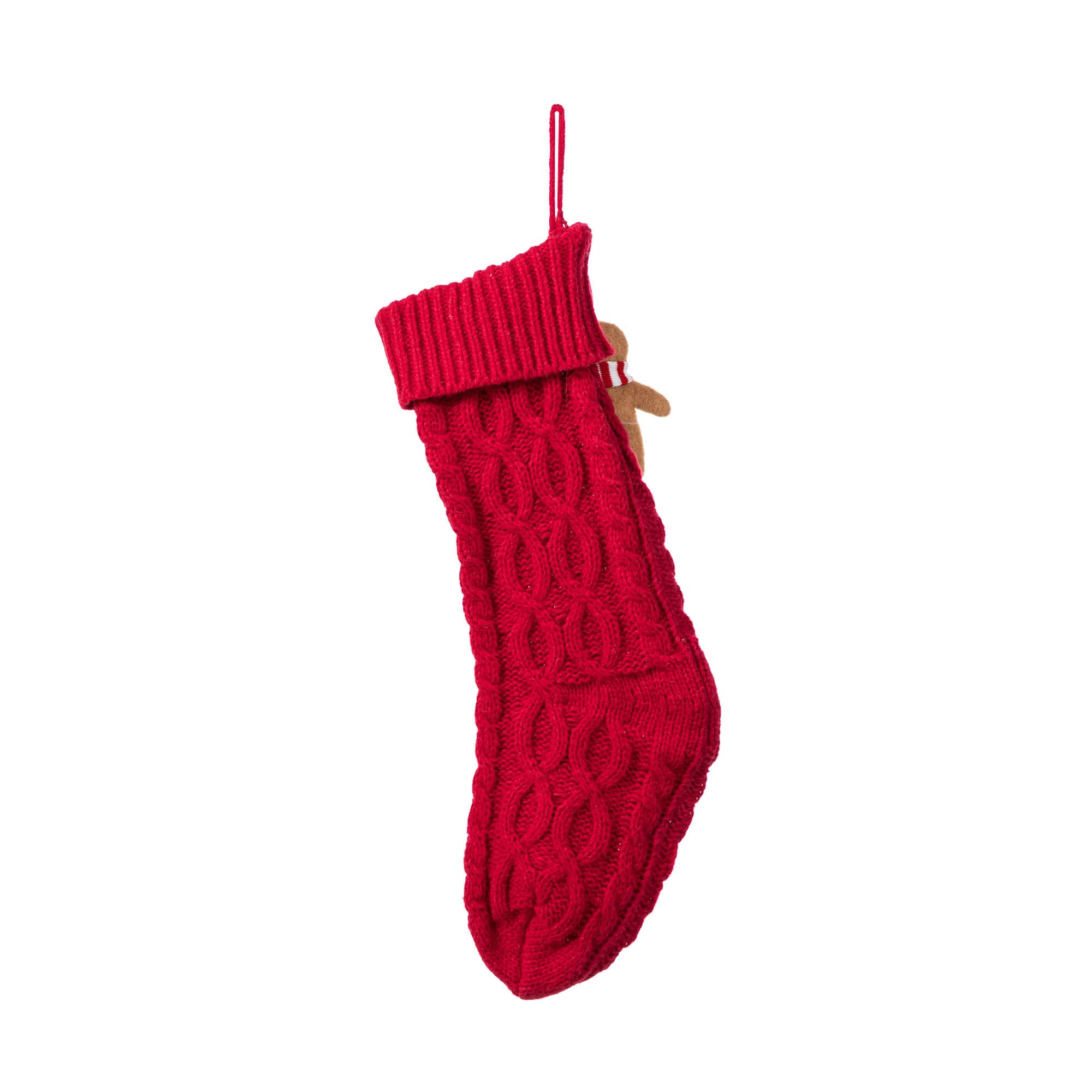 Glitzhome® 22"L Red Knitted Christmas Stocking with Gingerbread Man Ornament