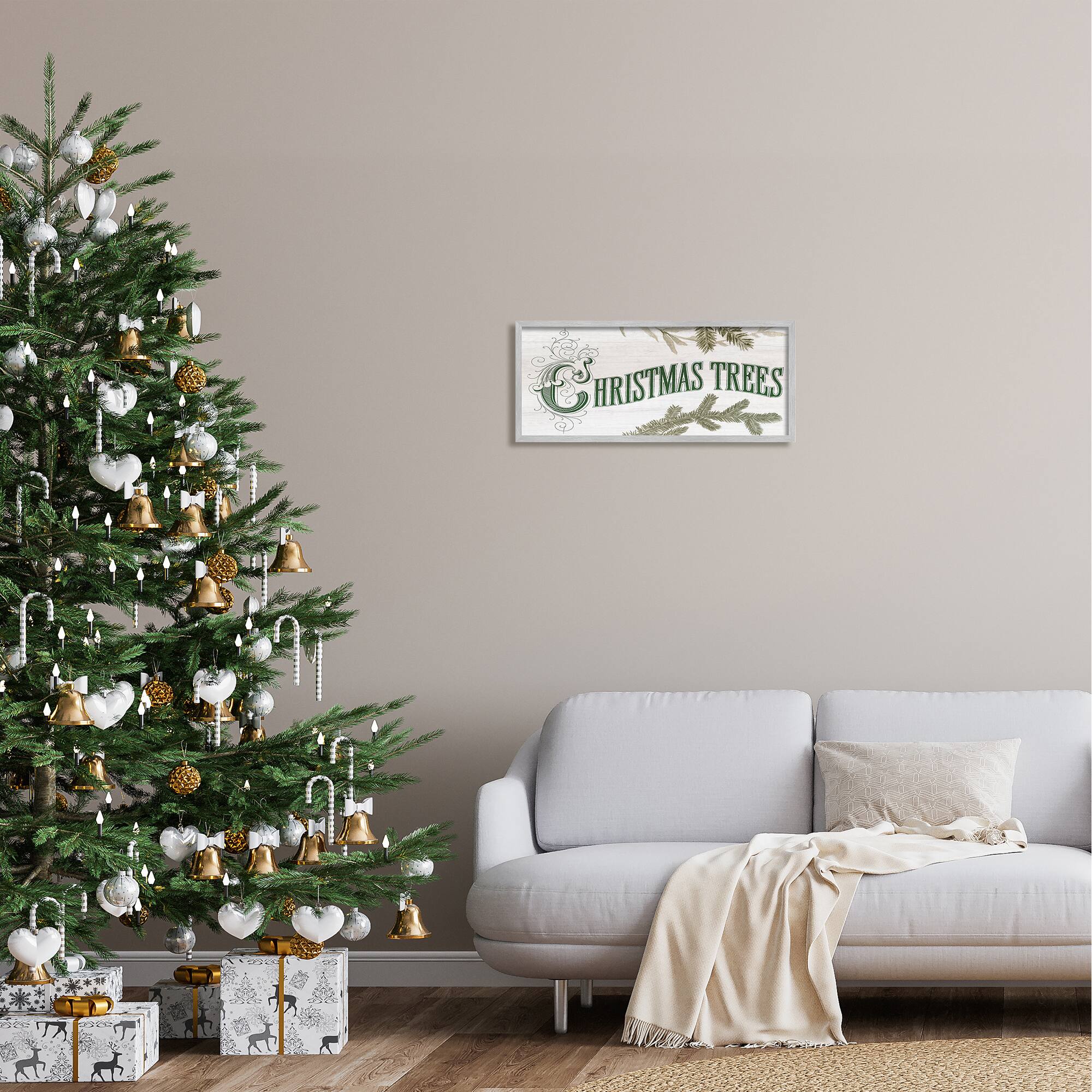 Stupell Industries Christmas Trees Ornate Letters Framed Giclee Art