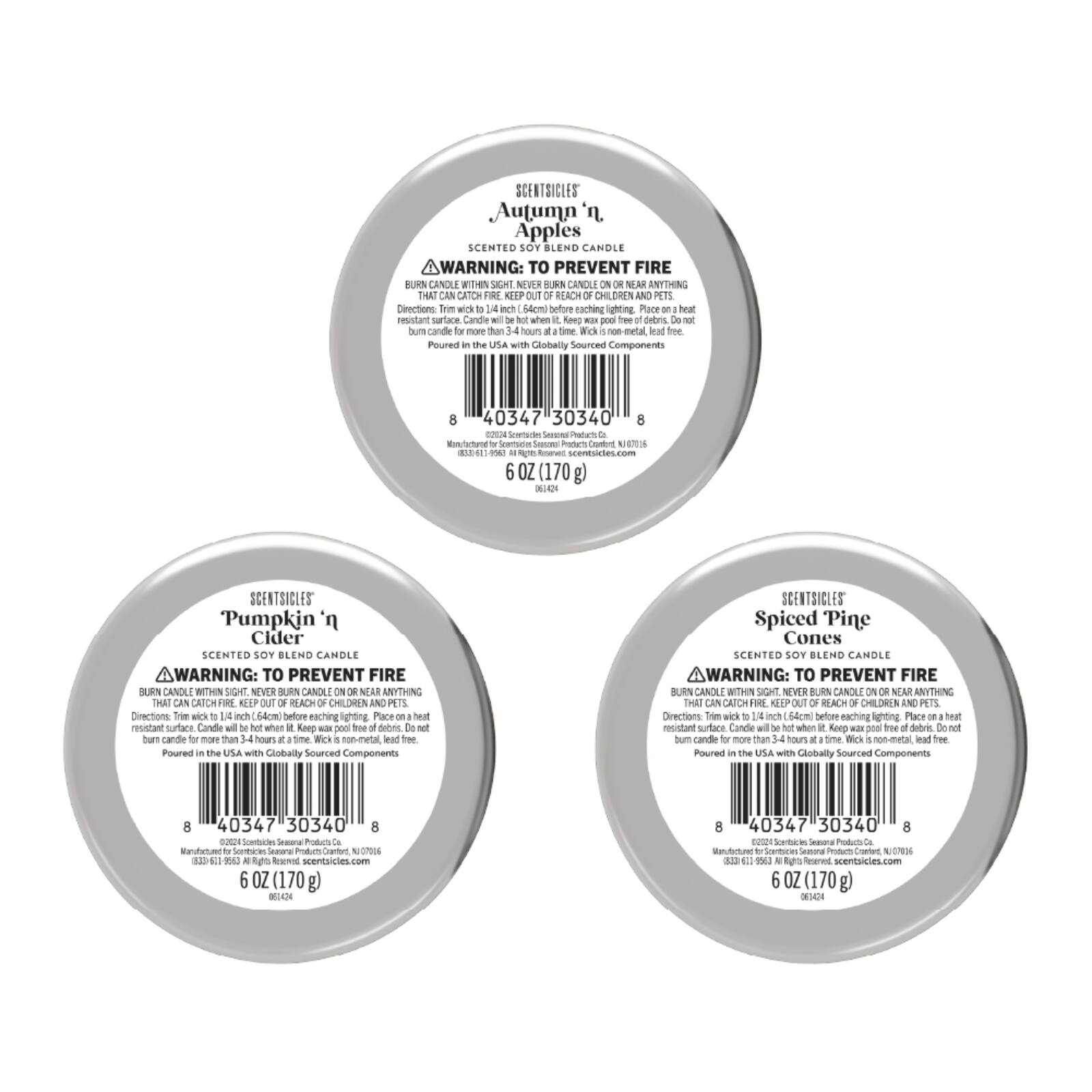 Scentsicles Candles Autumn 'n Apples, Pumpkin 'n Cider, Spiced Pine Cones, 3 pack