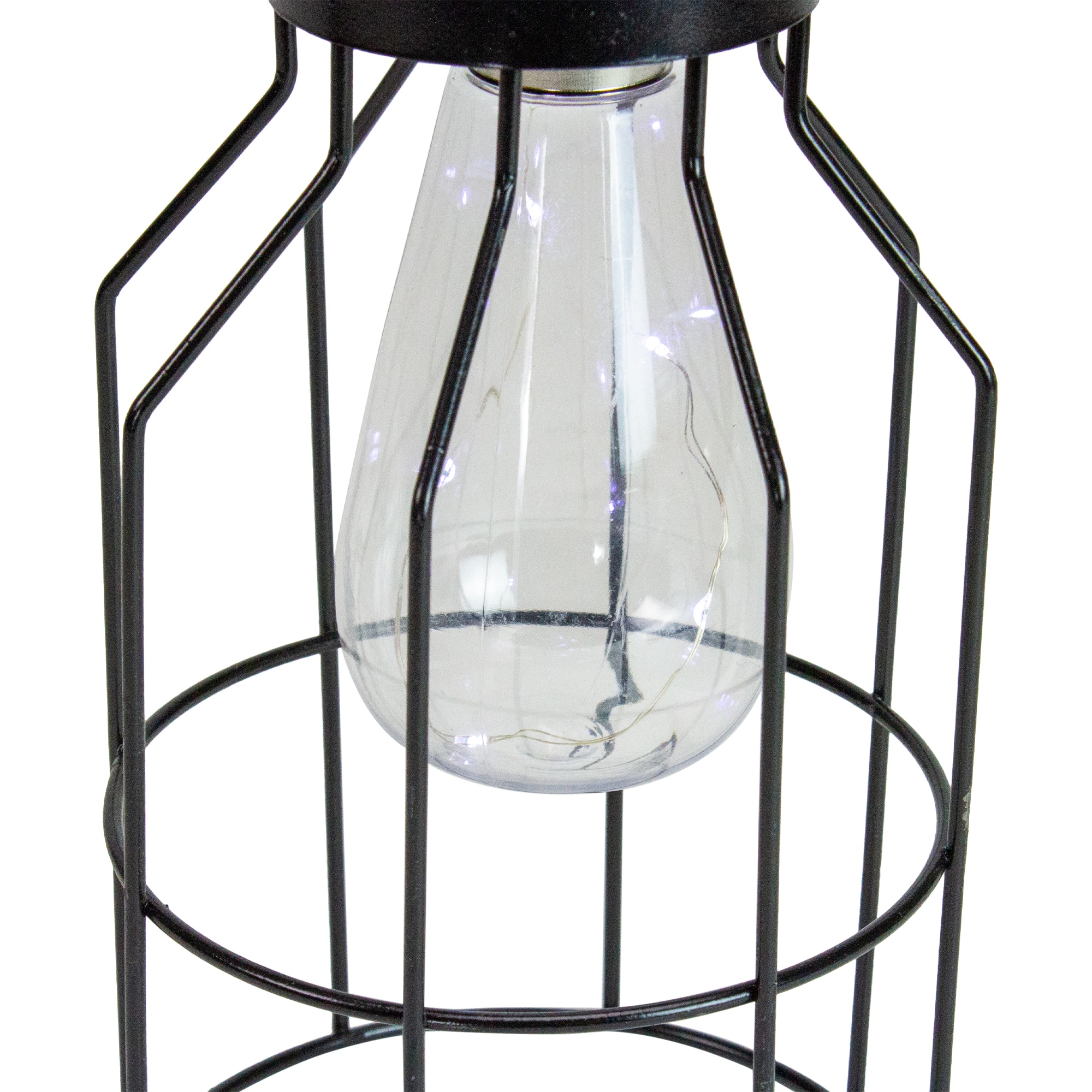 9.5" Black Outdoor Hanging Geometric Solar Lantern with Handle