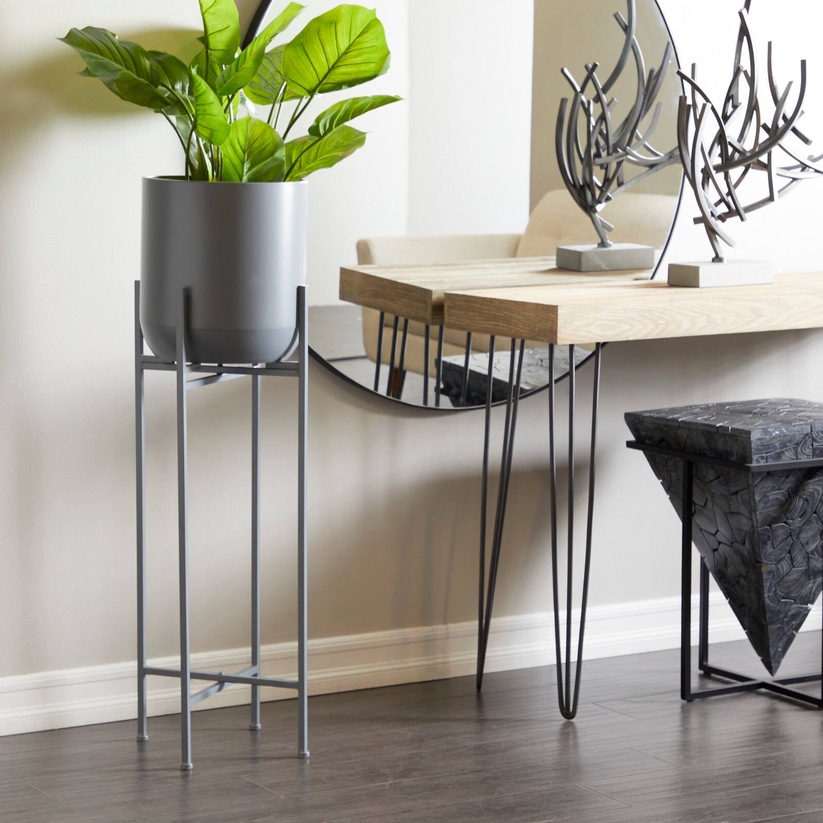 Dark Grey Modern Planter, 13" x 13" x 36"