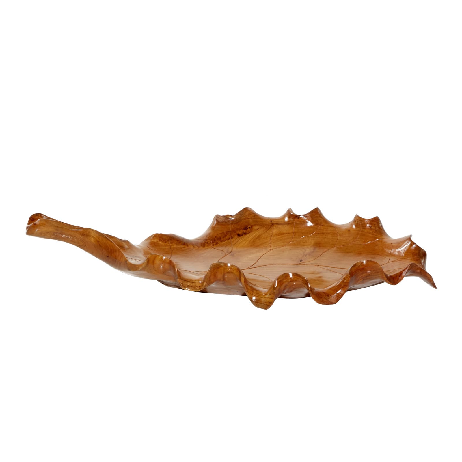Brown Leaf Teak Wood Rustic Tray