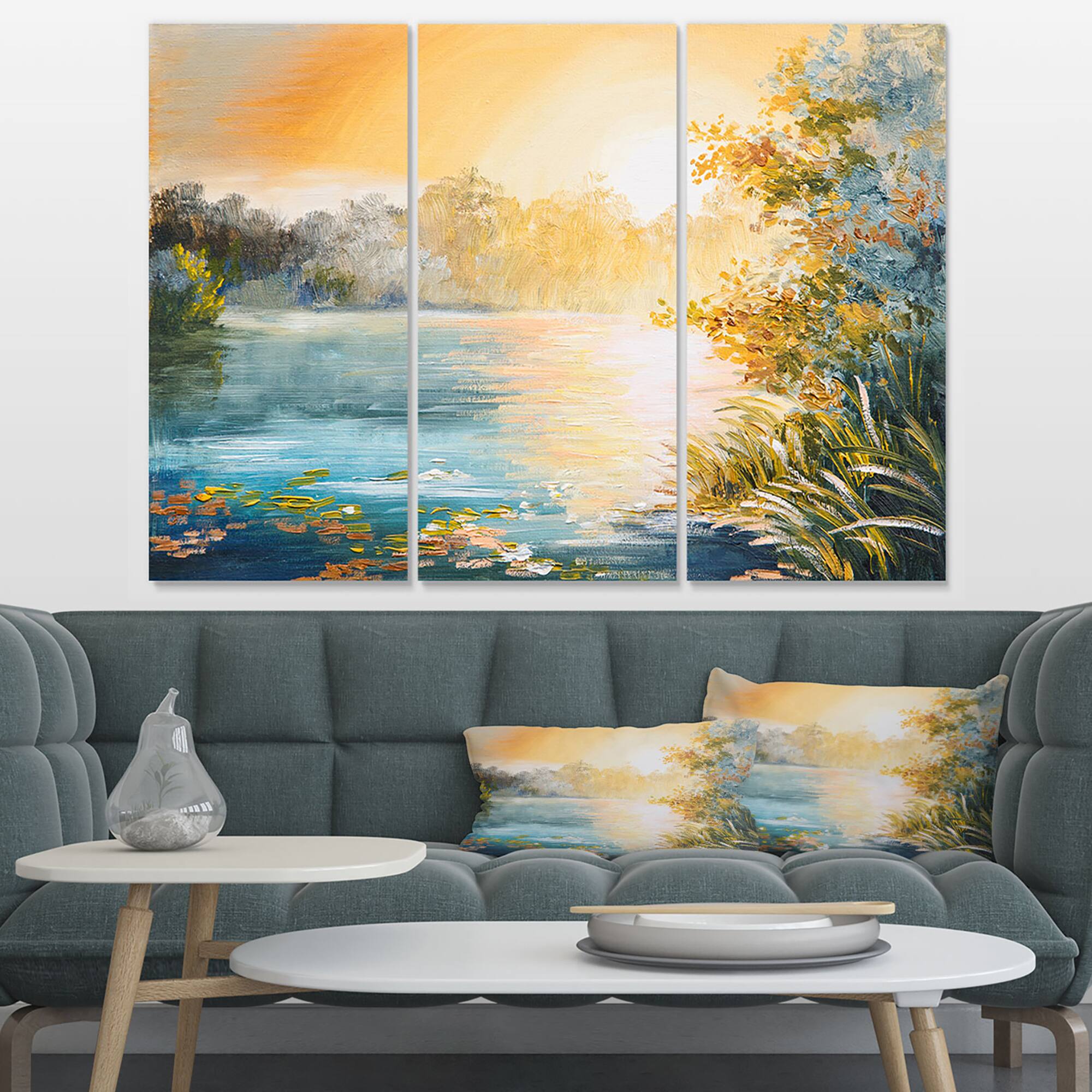 Designart - Sunset on the Lake - Landscape Art Print Canvas