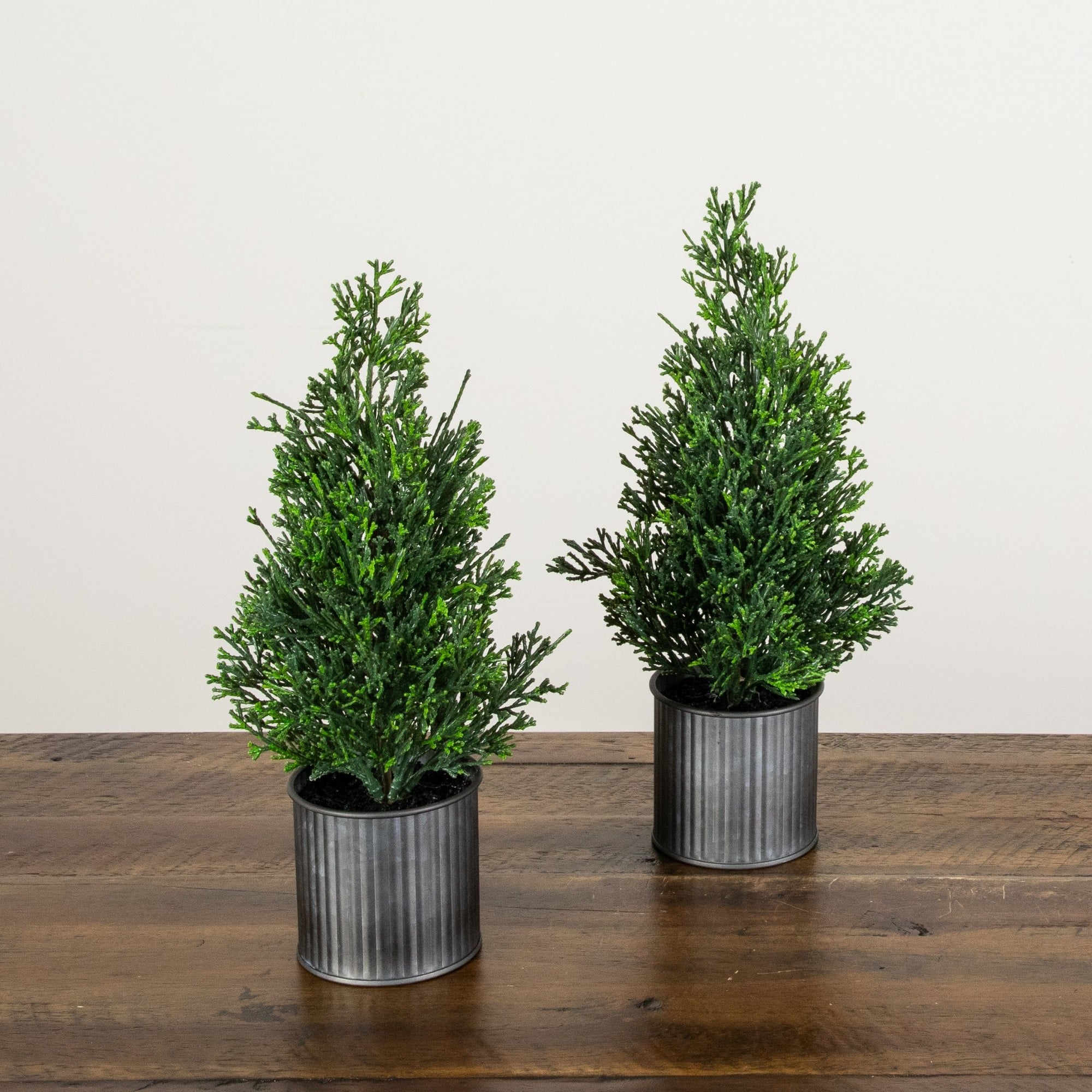 Nearly Natural 12" Unlit Artificial Mini Christmas Cedar Pine Tree in Metal Tin Planters, 2ct.