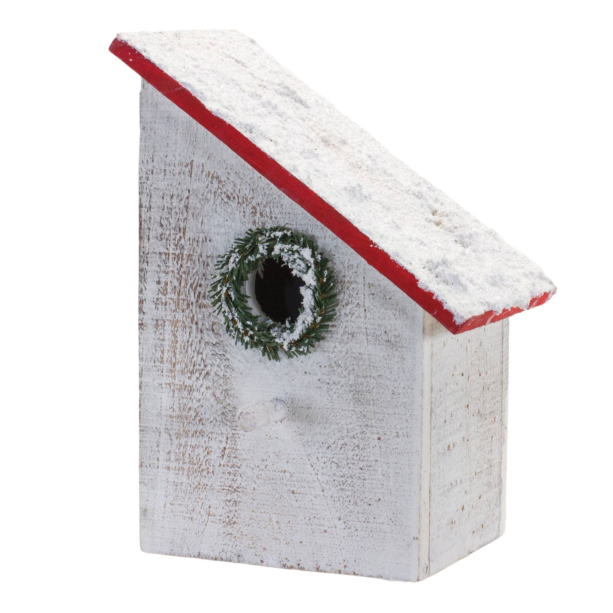 Flocked Wood Birdhouse with Wreath Accent, Set of 4