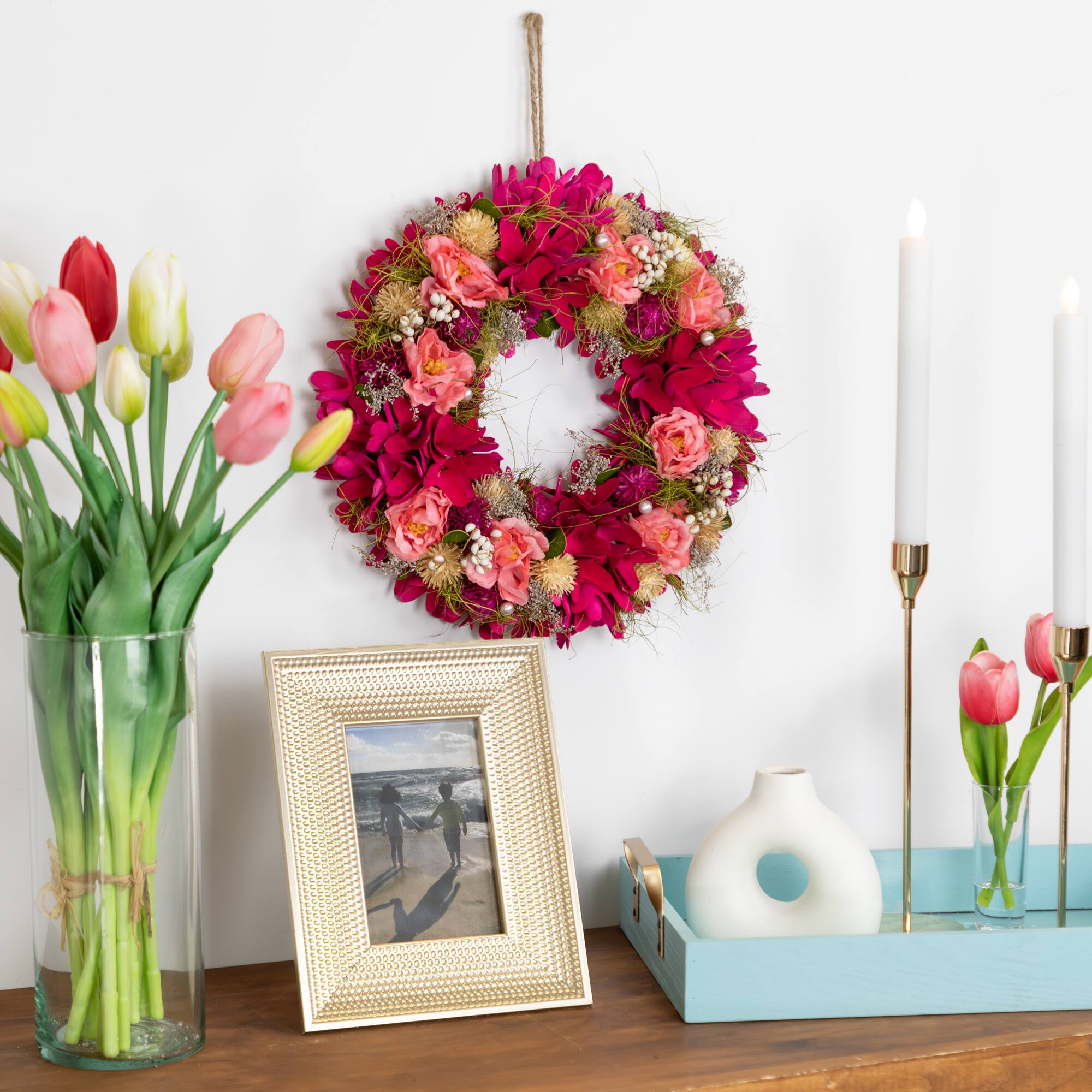 12.5" Mixed Floral & Berries Artificial Spring Wreath