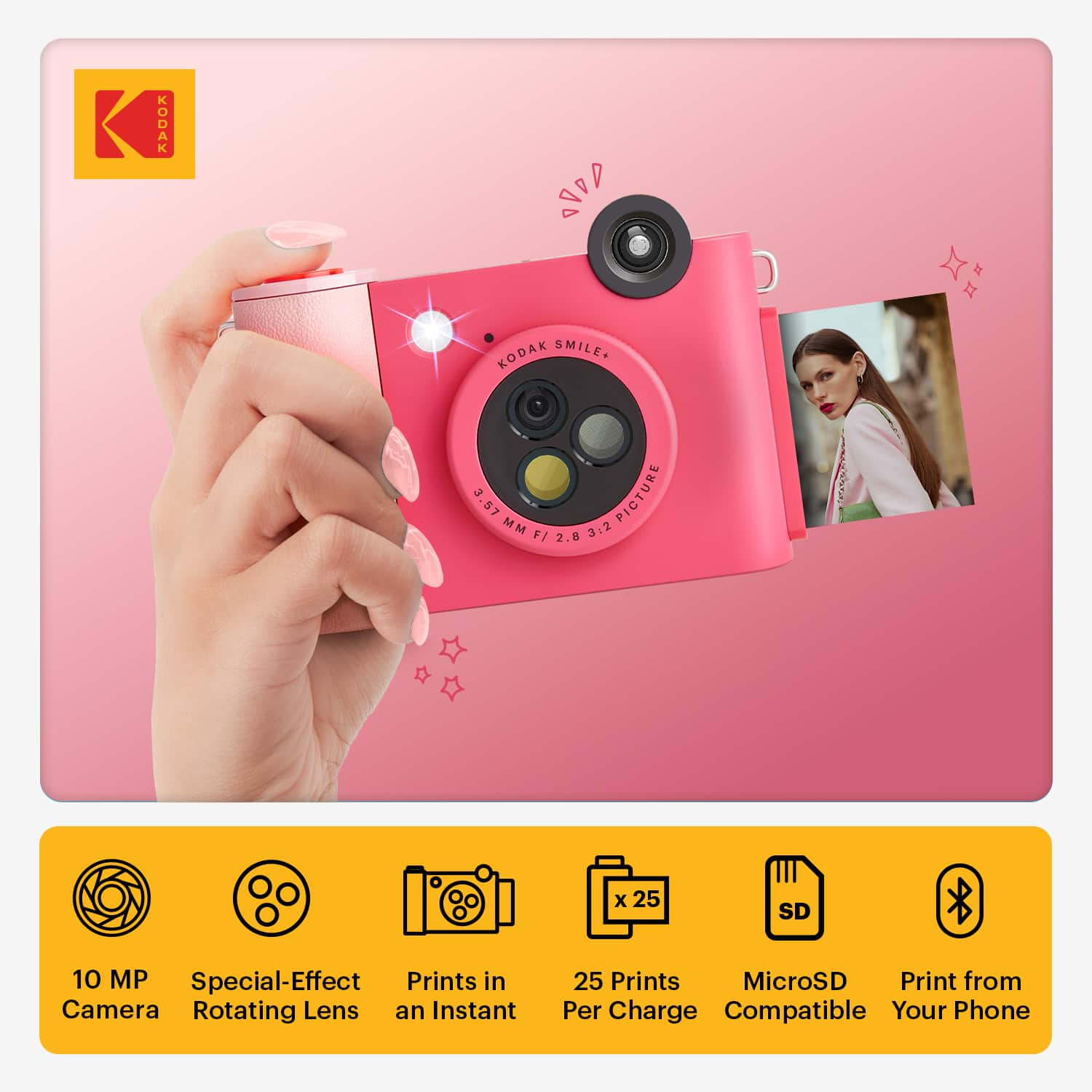 KODAK Smile+ Fuchsia Wireless Digital Instant Print Camera