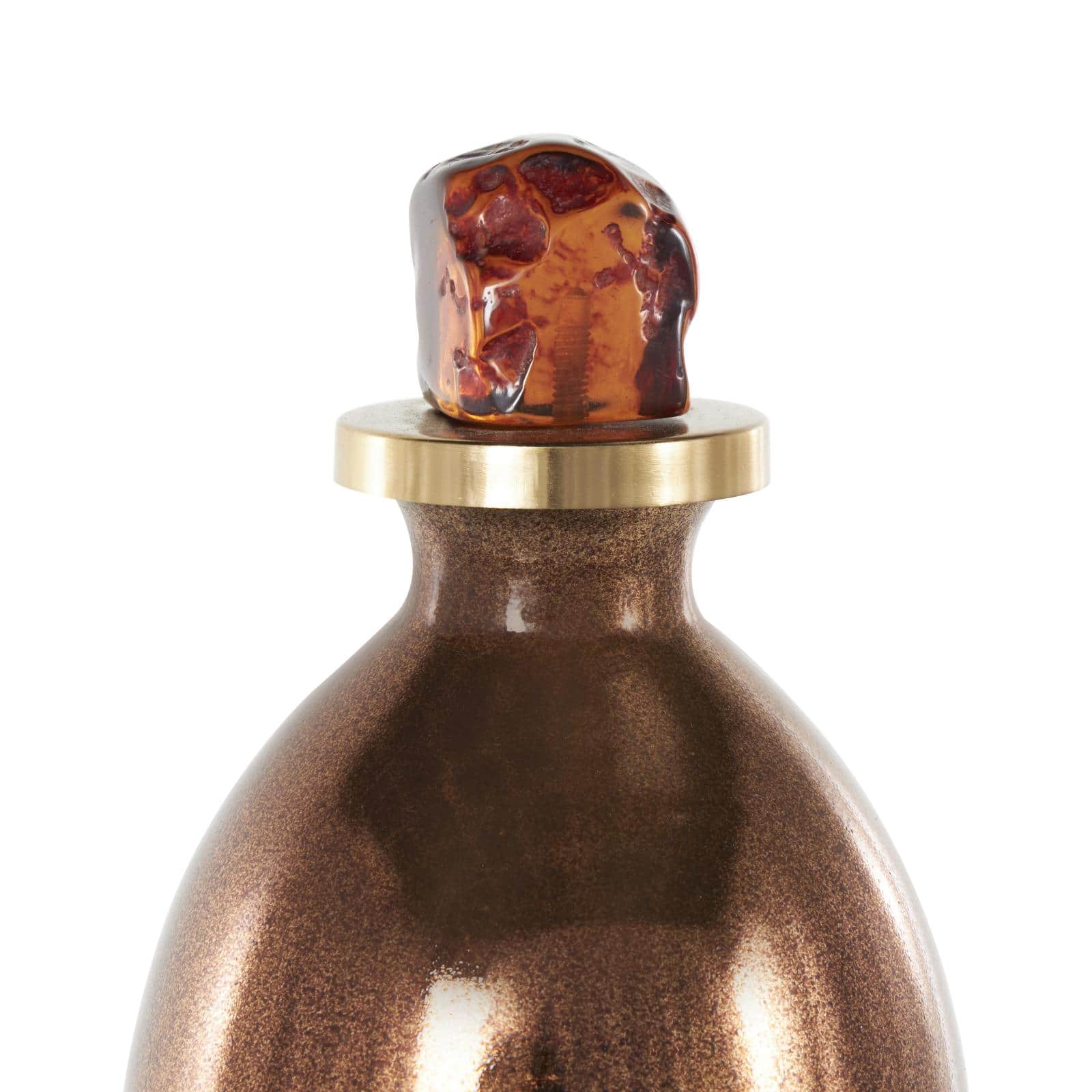 17" Gold, Beige & Copper Glass Speckled Ombre Decorative Jars with Textured Top Knob