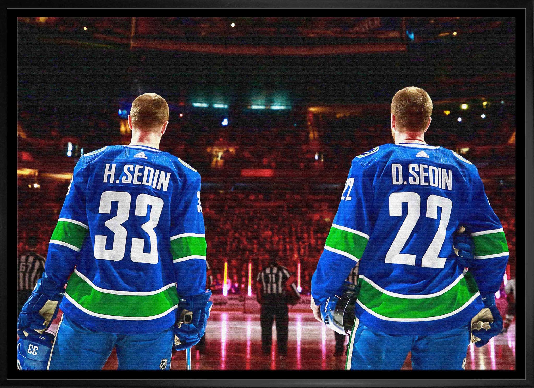 Henrik Sedin and Daniel Sedin 20" x 29" Framed Canvas Canucks Anthem-H 31.5" x 22.5"
