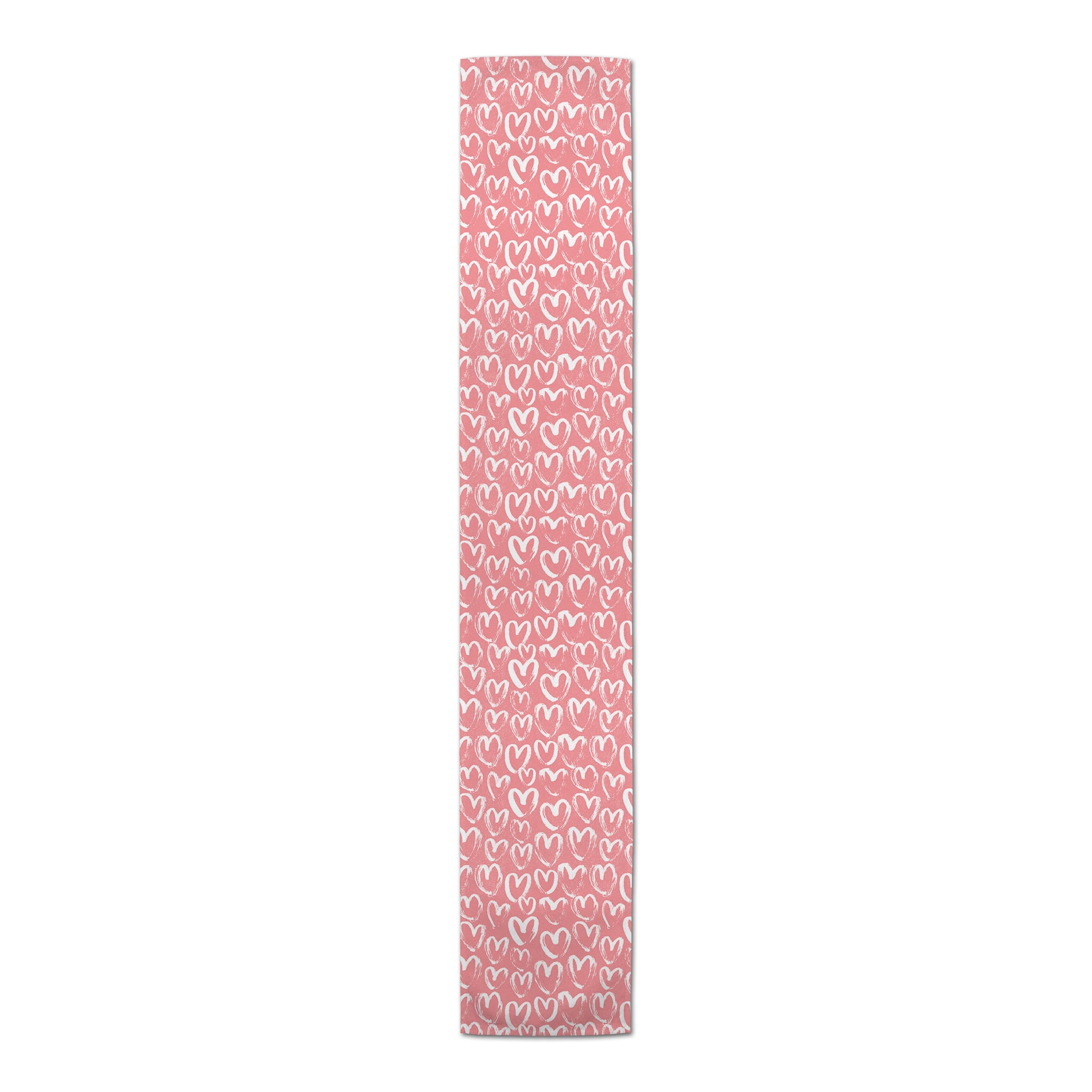 90" Pink & White Scribble Heart Pattern Poly Twill Table Runner