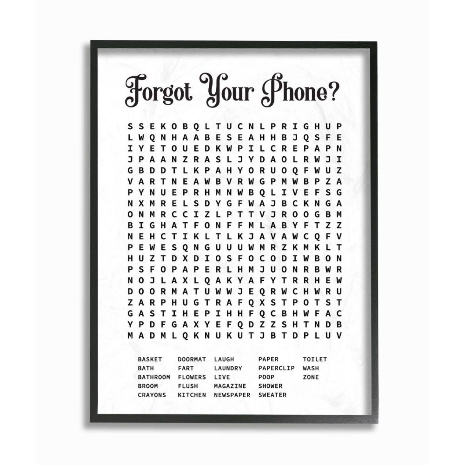 Stupell Industries Bathroom Word Search Puzzle Black Framed Print