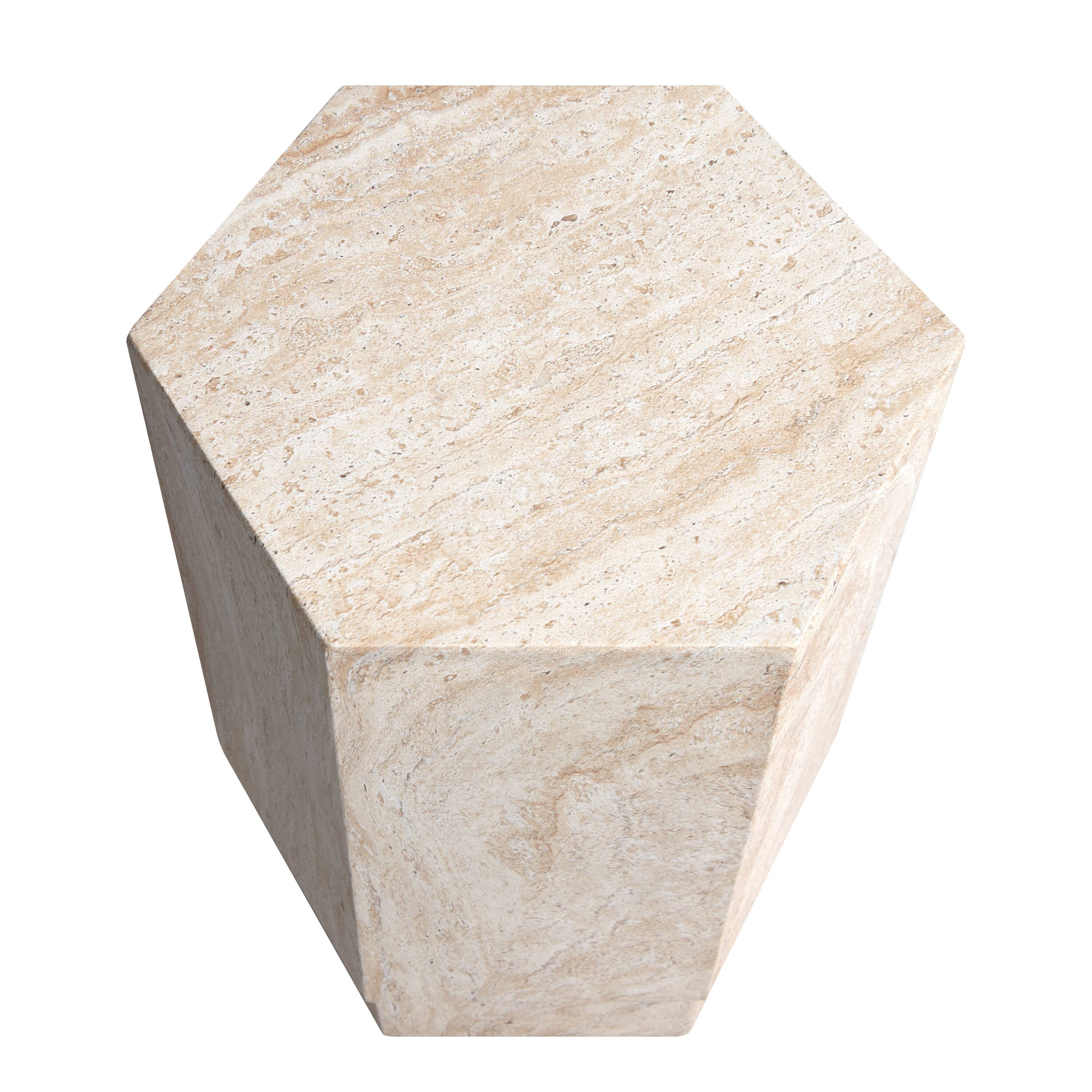 Empire Art Direct 18" Hexagonal Travertine Finish Side Accent Table