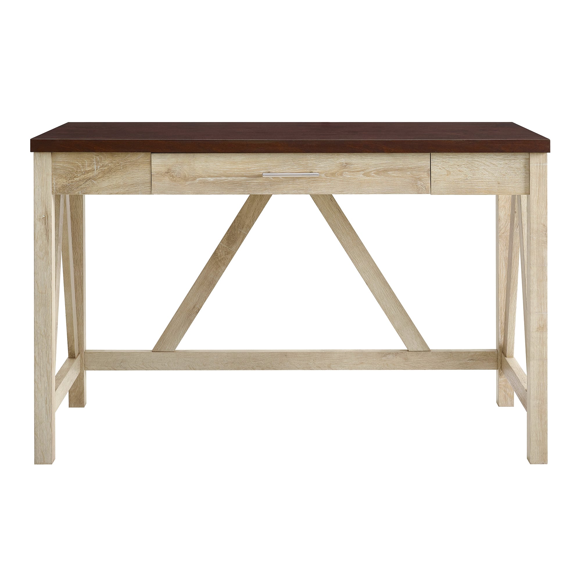 Walker Edison 46" White Oak/Traditional Brown A Frame Wood Computer Desk with Drawer
