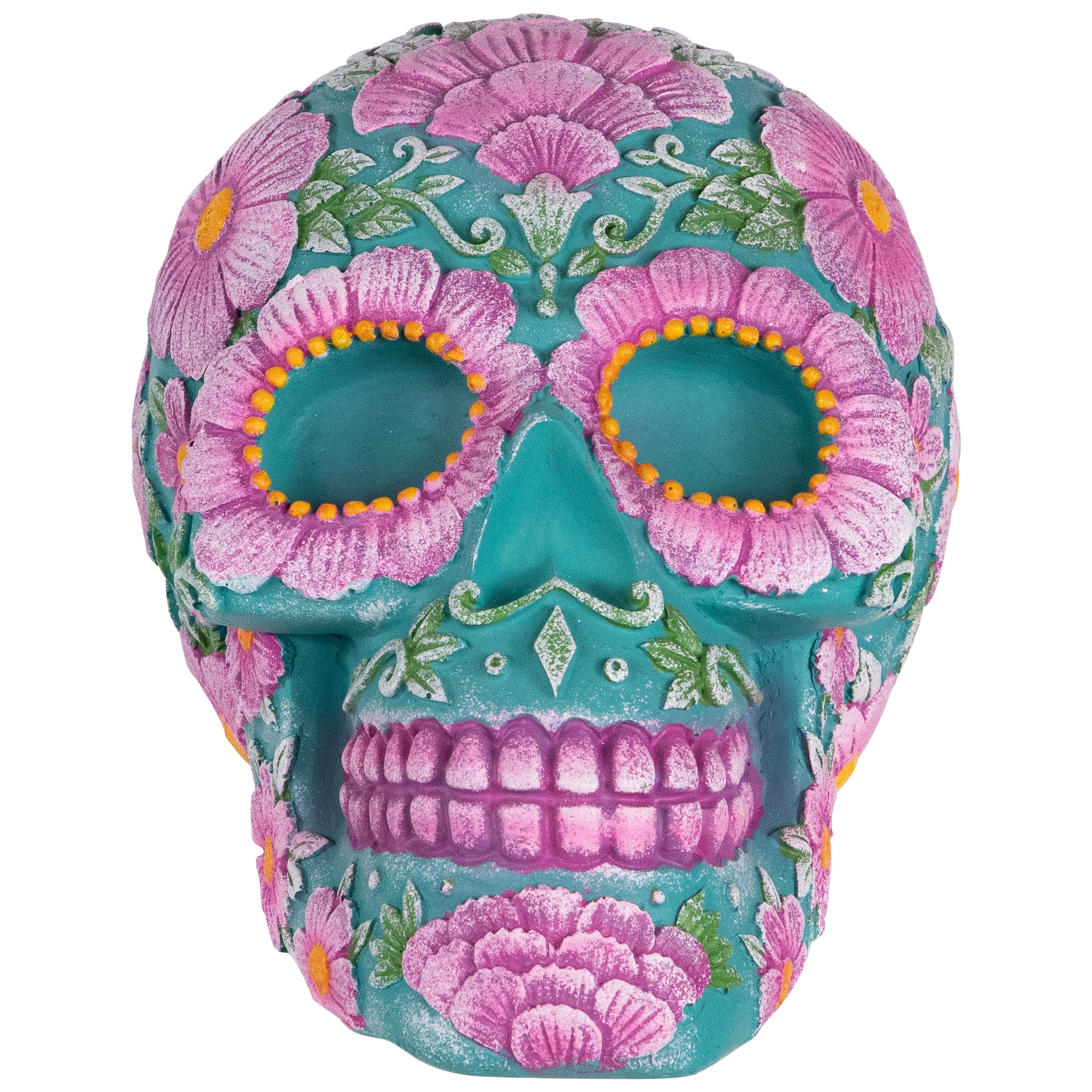 7.75" Blue & Pink Day of the Dead Skull Coin Bank
