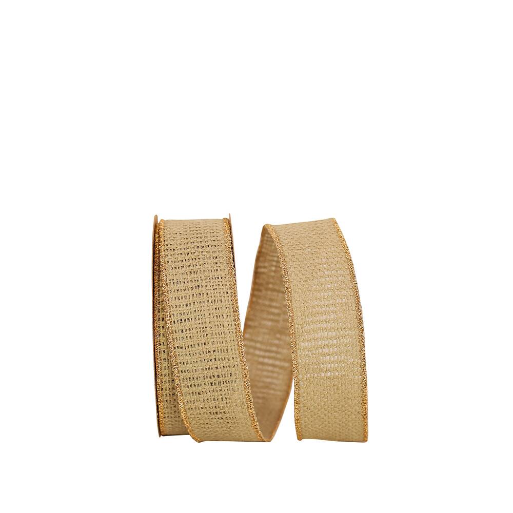 JAM Paper 1.375" x 10yd. Burlap Wired Gold Edge Ribbon