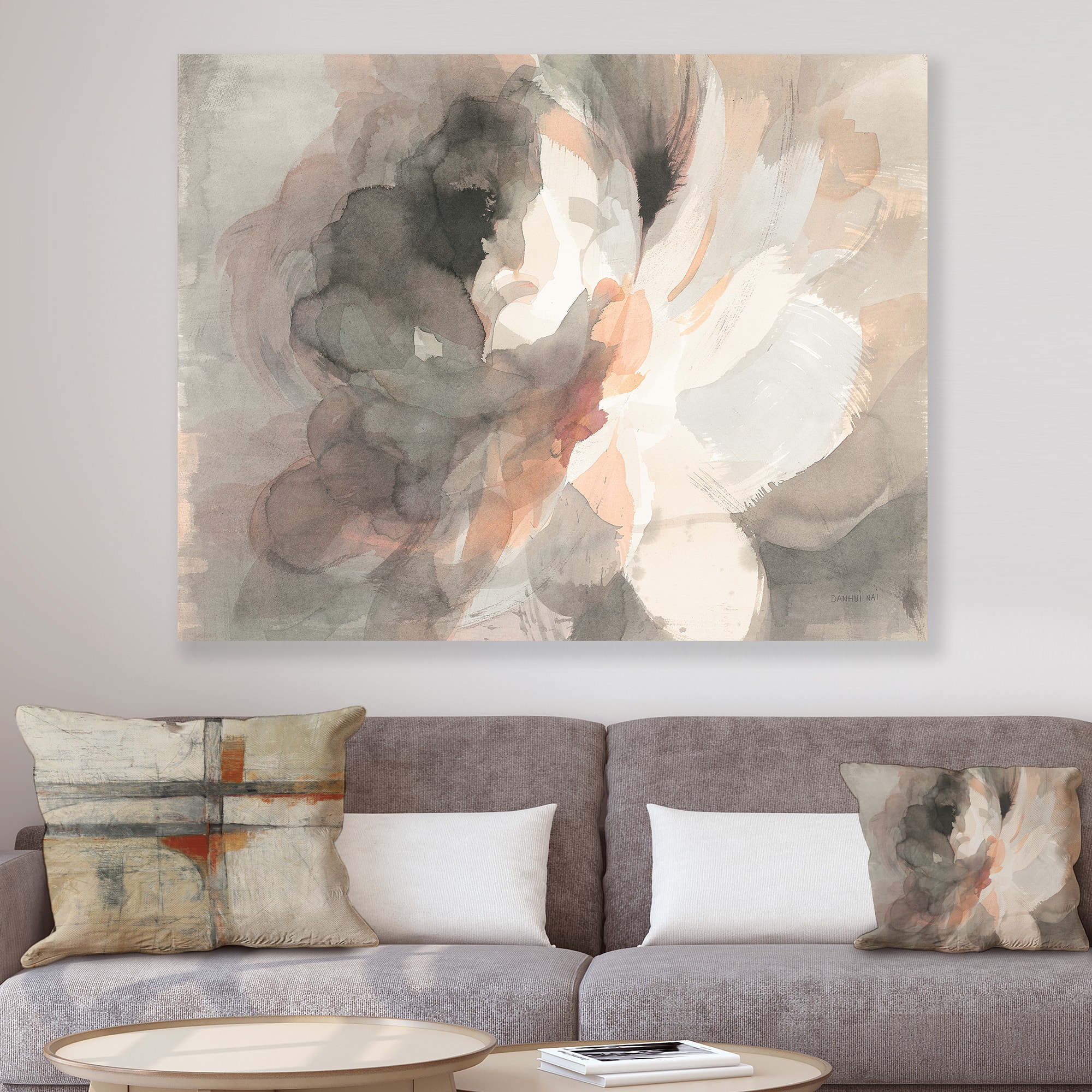 Designart - Abstract Peony Grey - Pink Modern Gallery-wrapped Canvas