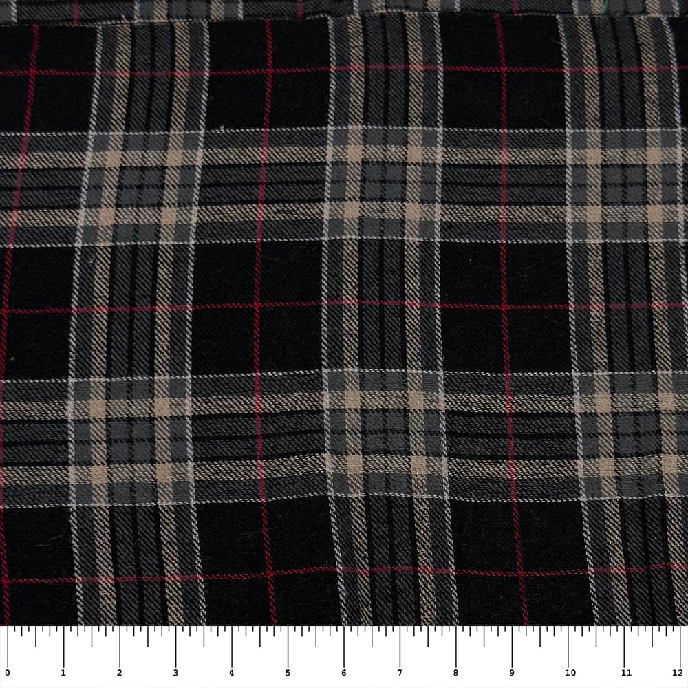 Feldman Edward Black Plaid Yarn-Dyed Cotton Flannel Fabric