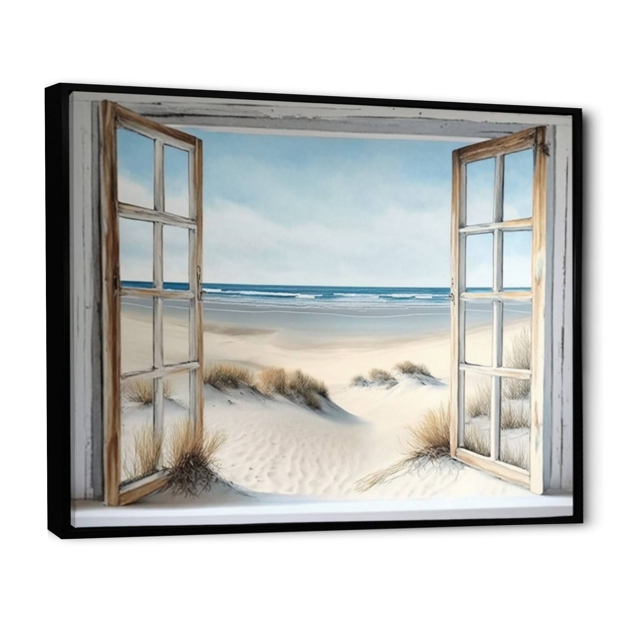Designart 'Window To The Beach II' Beach Framed Canvas Wall Art