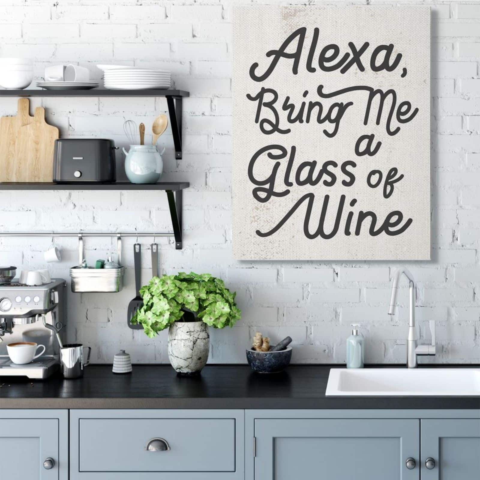Stupell Industries Alexa Bring Me Wine Distressed Kitchen Sign Wall Accent