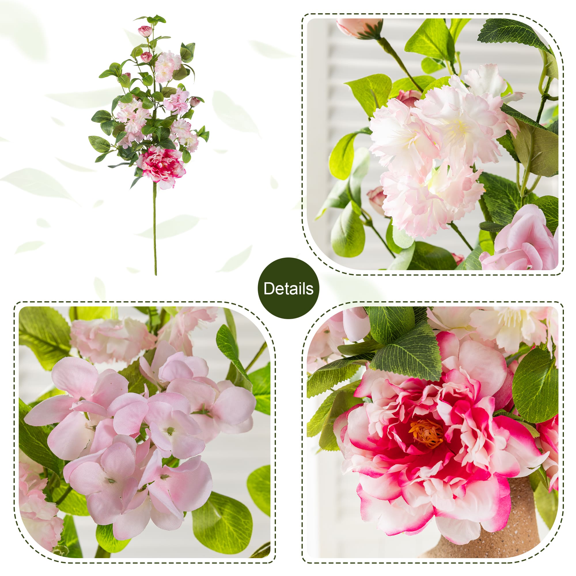 Glitzhome® 28" Pink Hydrangea, Peony & Cherry Blossom Picks, Set of 2