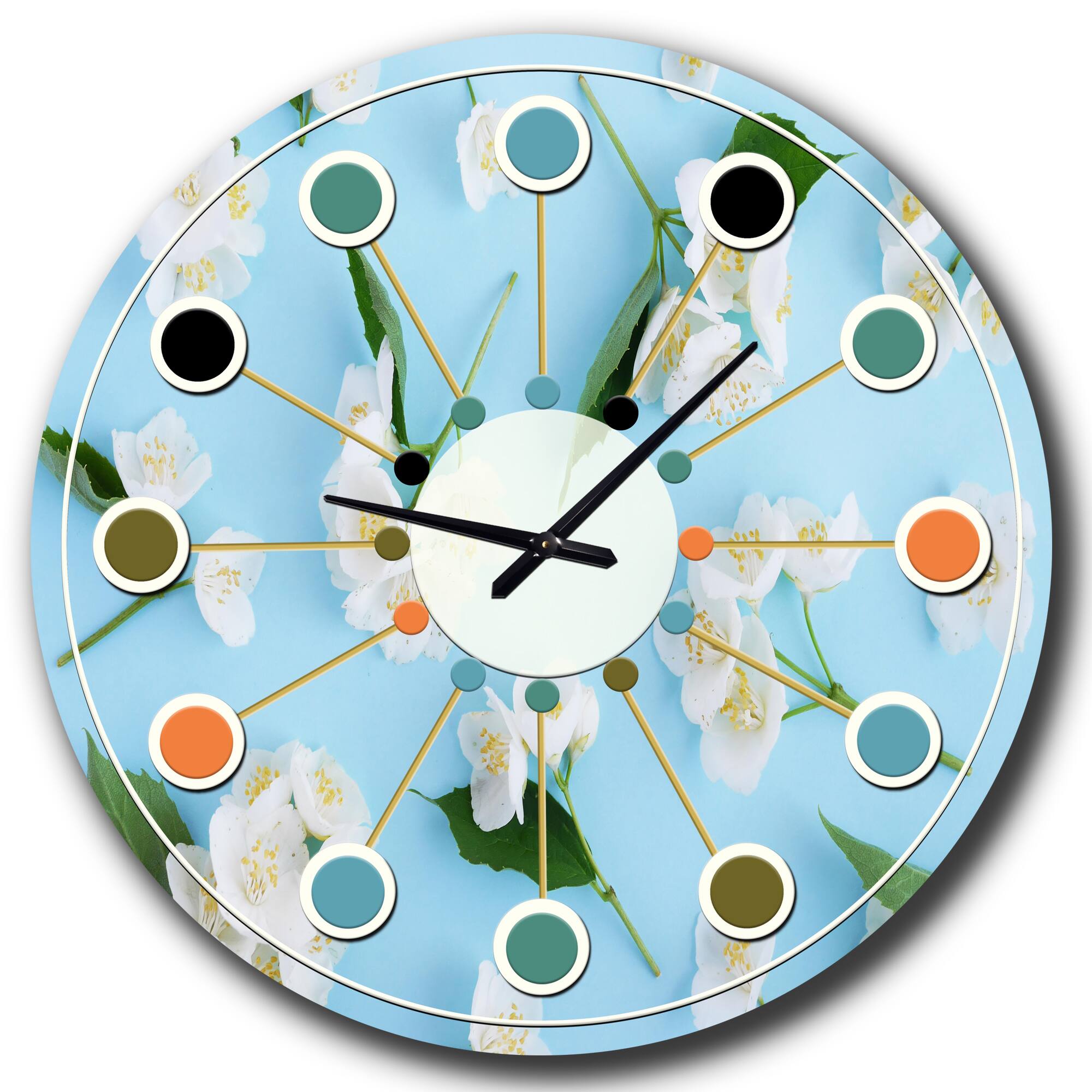 Designart 'Jasmin Flowers Of Bright Blue Mid-Century Modern Wall Clock