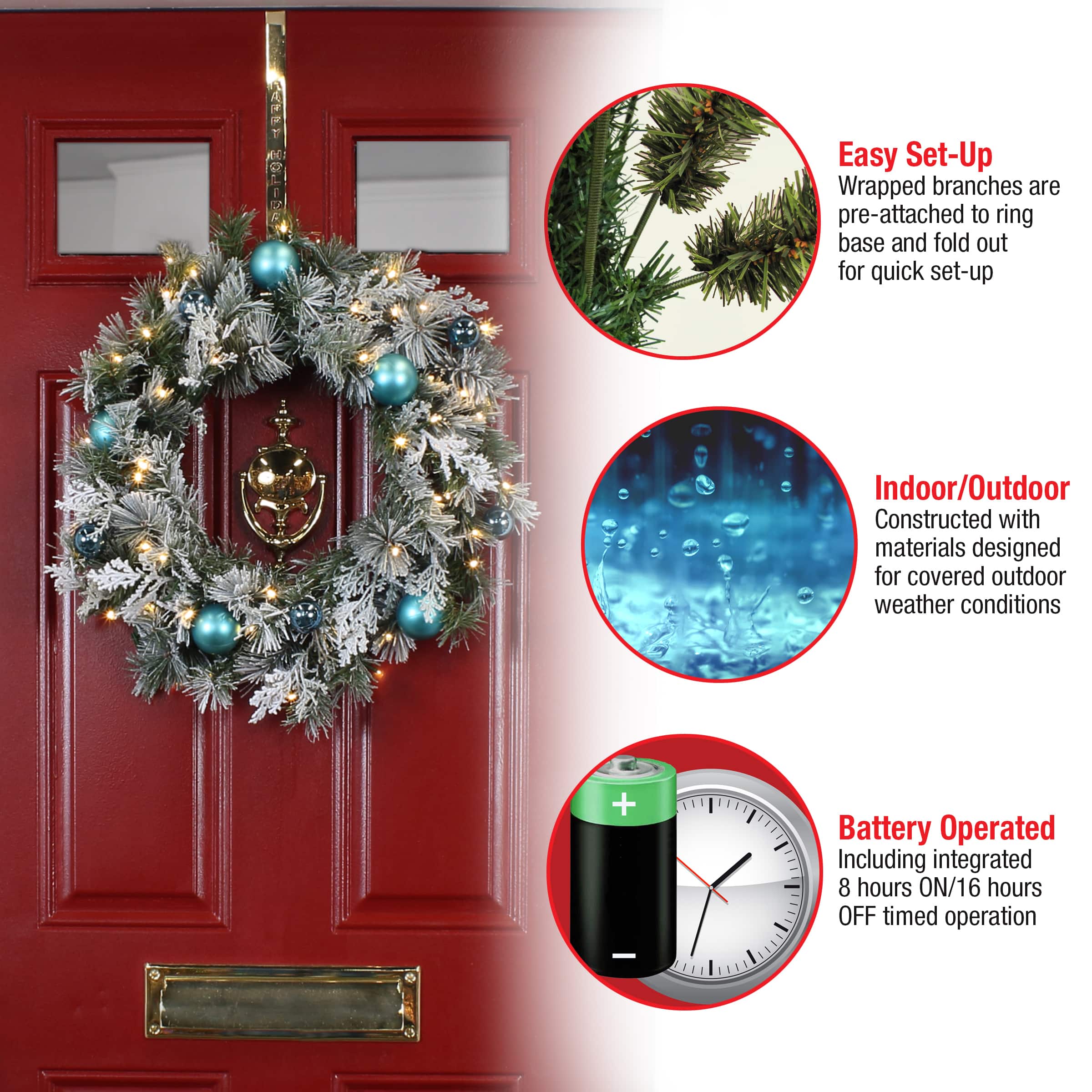 24" Pre-lit LED Tinkham Pine Wreath